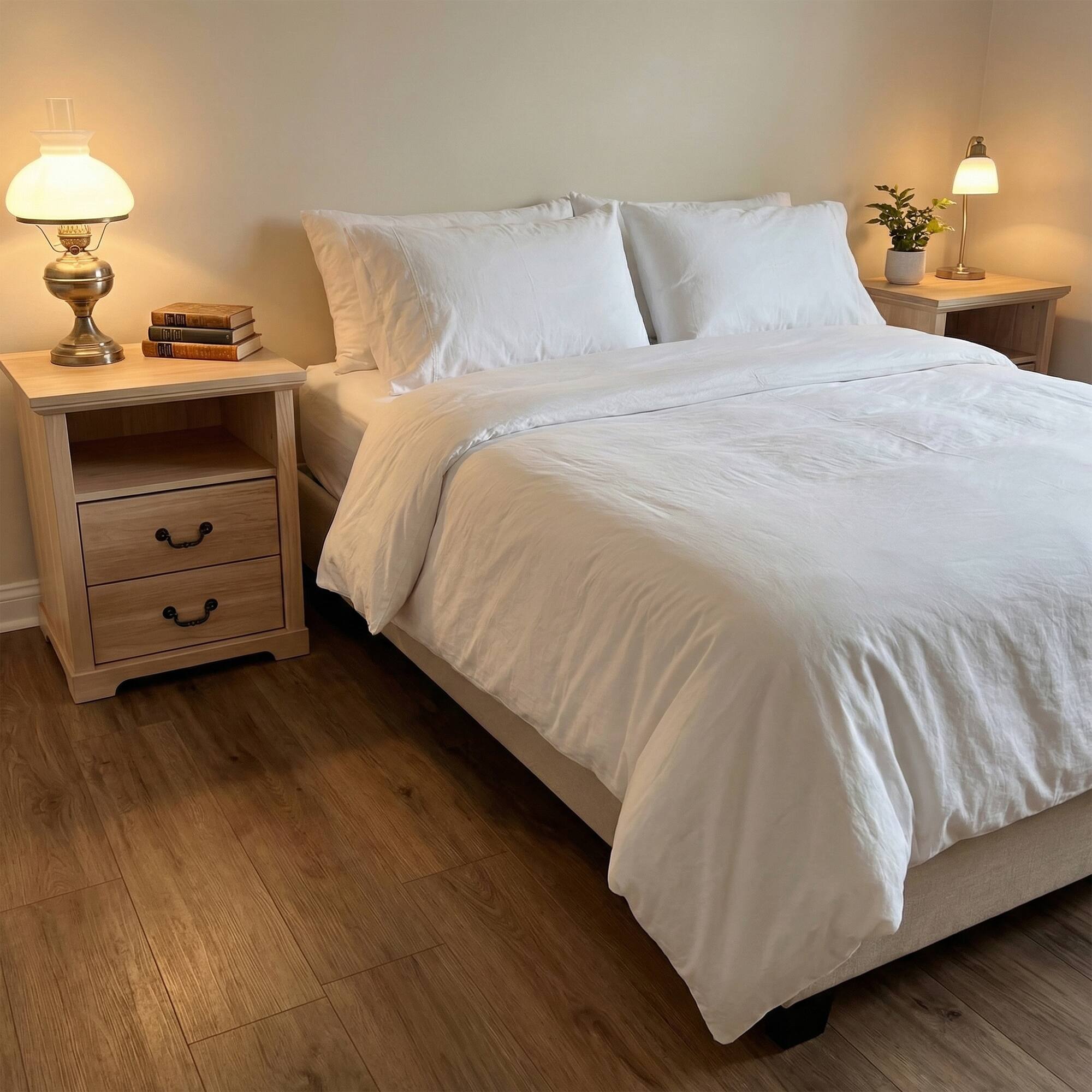 Back. Vaczon - Rustic Distressed Oak Nightstands (Set of 2) with Open Shelf and 2 Drawers - Oak.