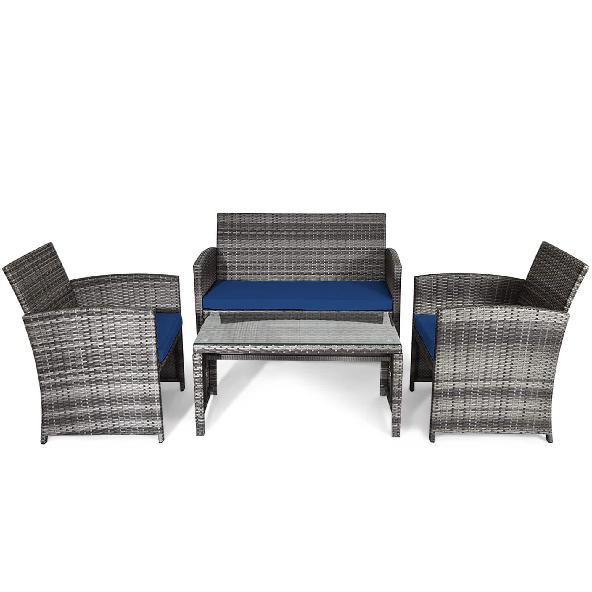 Gymax 4PCS Patio Outdoor Rattan Conversation Furniture Set w