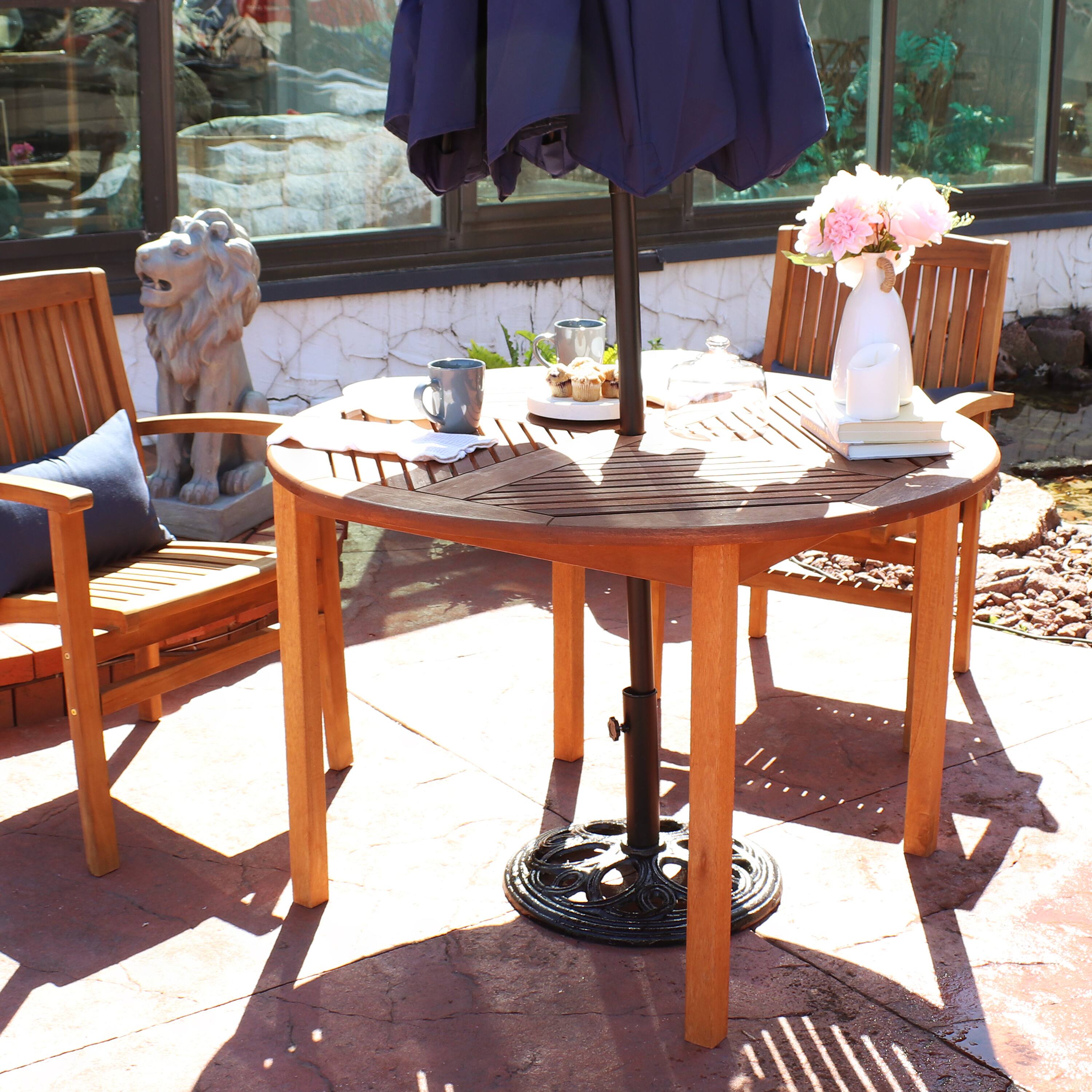 Alt View 4. Sunnydaze - 42.75 in Meranti Wood Round Patio Dining Table - Brown.