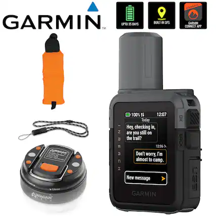 GARMIN™ UPTO 35 DAYS BUILT-IN GPS GARMIN CONNECT APP
WAGAN TECH
100% N 12:07 Today
Hey, checking in, are you still on the trail?
12:06 Don't worry, I'm almost to camp.
New message
GARMIN BACK USE
