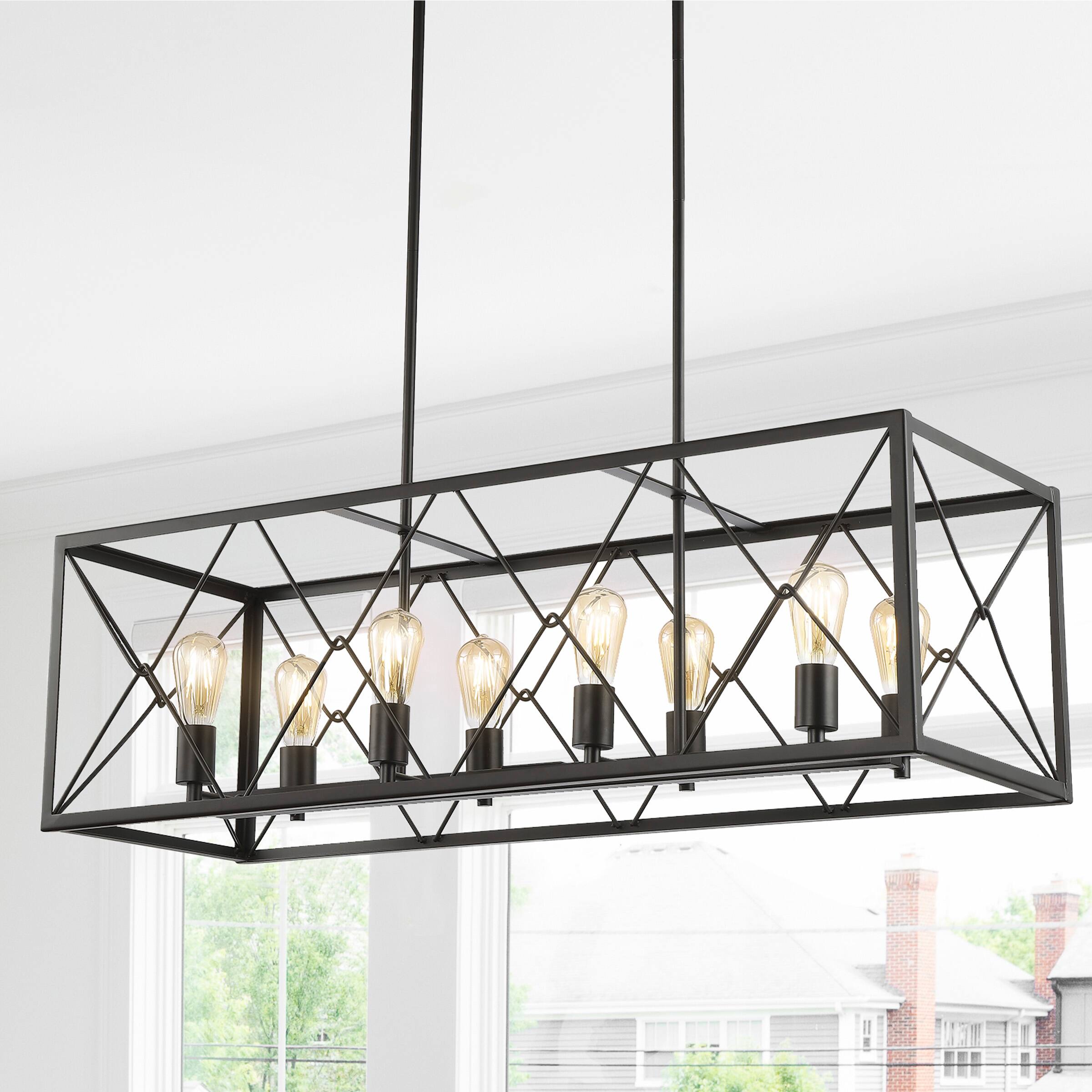 Alt View 1. Jonathan Y - Ferme 39" 8-Light Adjustable Iron Farmhouse Industrial LED Dimmable Pendant, Oil Rubbed Bronze - Oil Rubbed Bronze.
