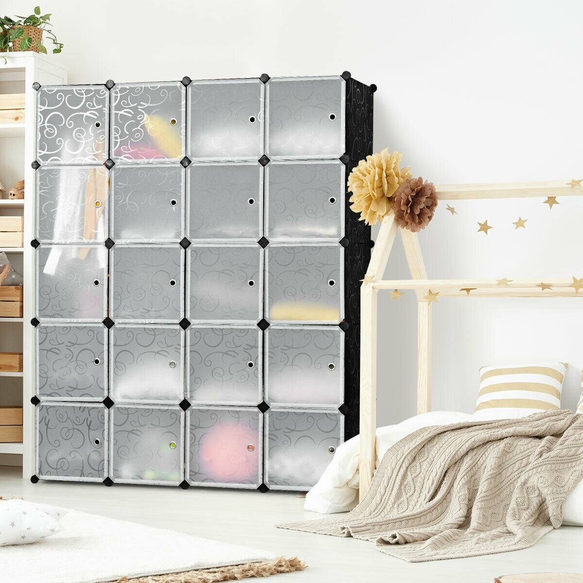 Alt View 4. Boyel Living - Black 20-Cube DIY Plastic Cube Storage Organizer with White Doors - Black.