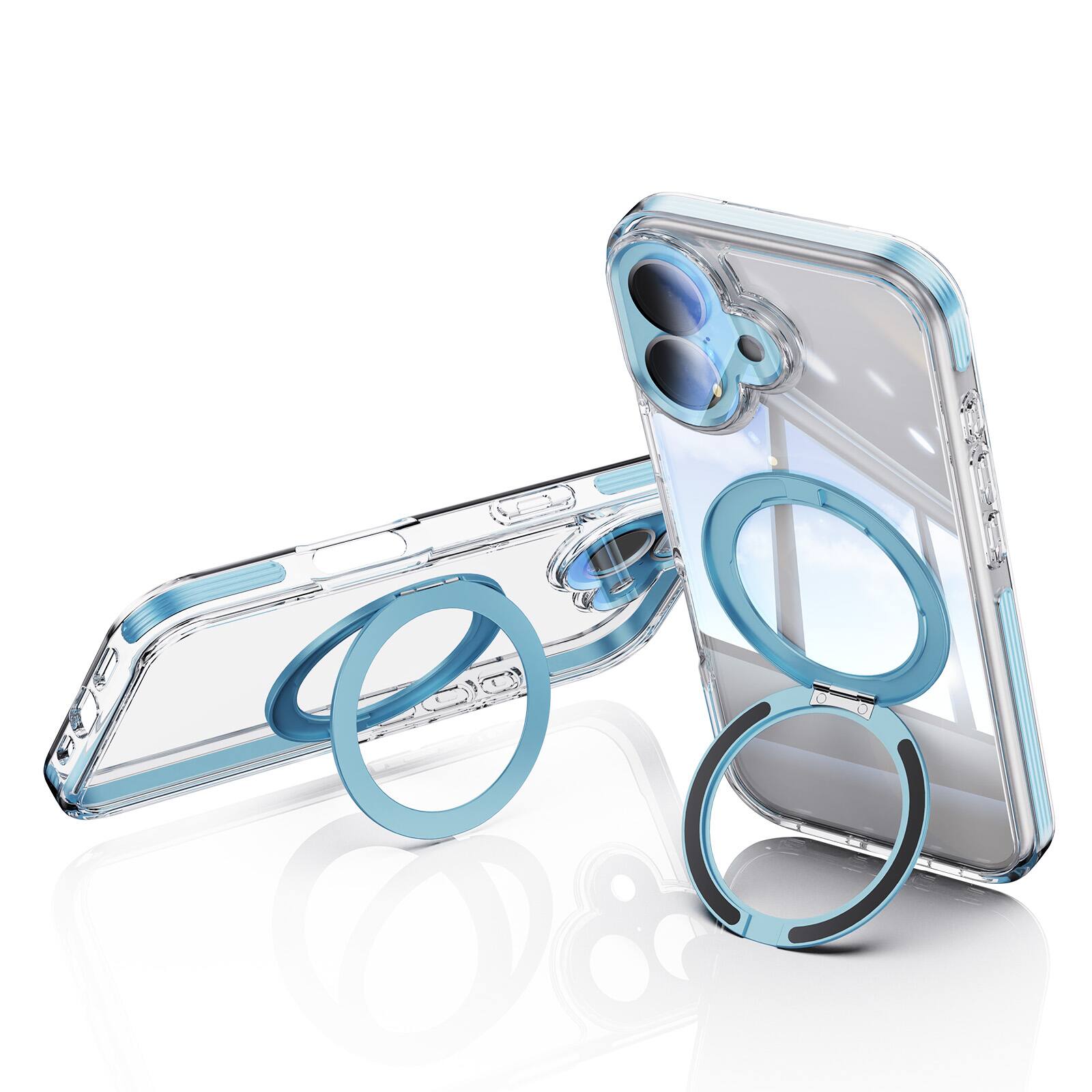Alt View 3. Dteck - Magnetic Clear Phone Case for Apple iPhone 17 with Metal Rotating Kickstand,Shockproof PC+TPU Slim Transparent Cover - Blue.