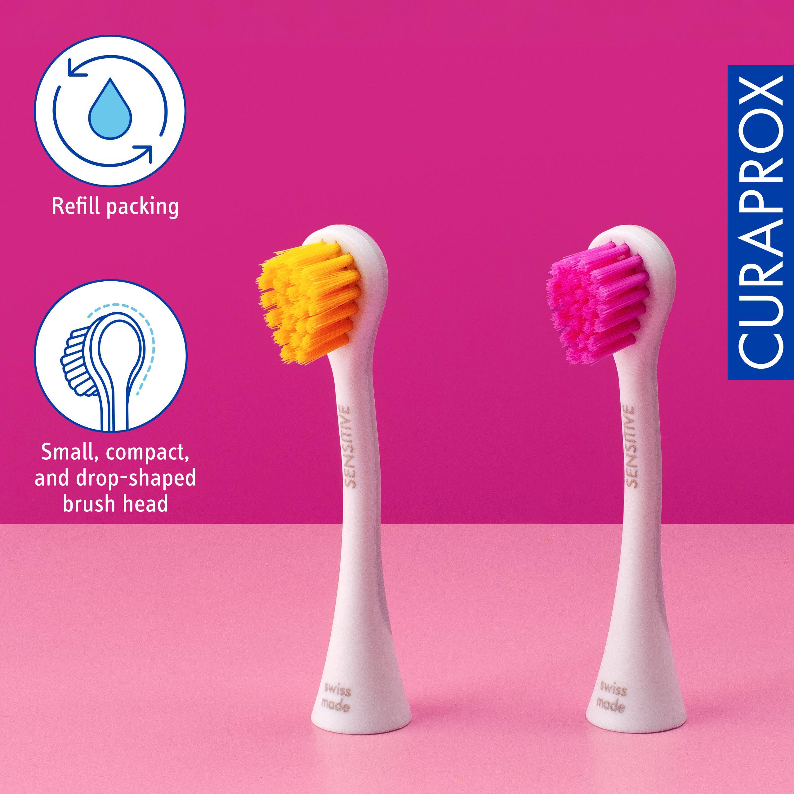 Refill packing, Small, compact, and drop-shaped brush head, SENSITIVE, CURAPROX, swiss mode