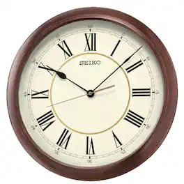 Seiko - 16" Roman Numeral Round Wooden Finish Wall Clock - Brown