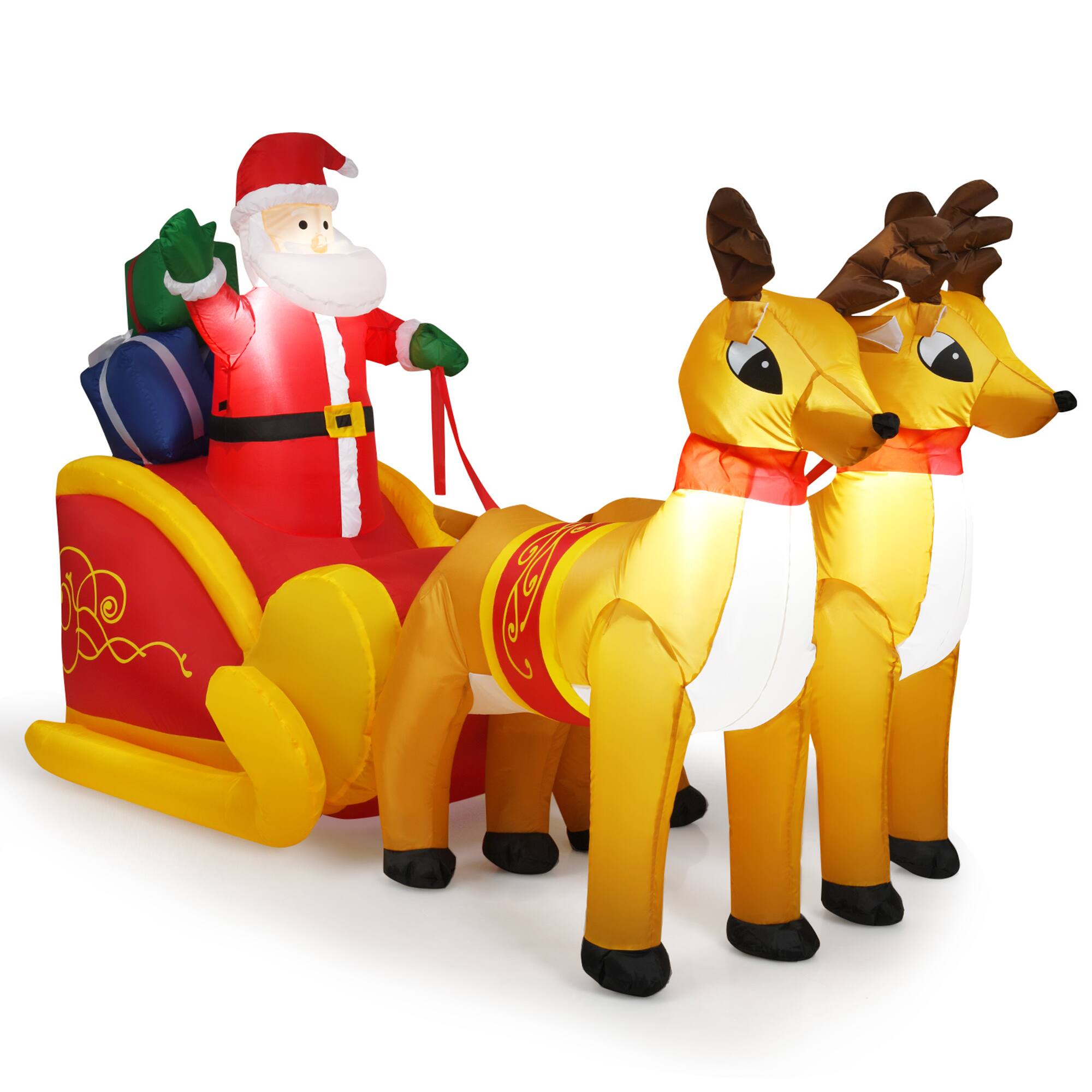 Alt View 3. Gymax - Gymax 7.5ft Inflatable Santa Reindeer Sled Christmas Decoration w/ LED Lights - Multi-colour.