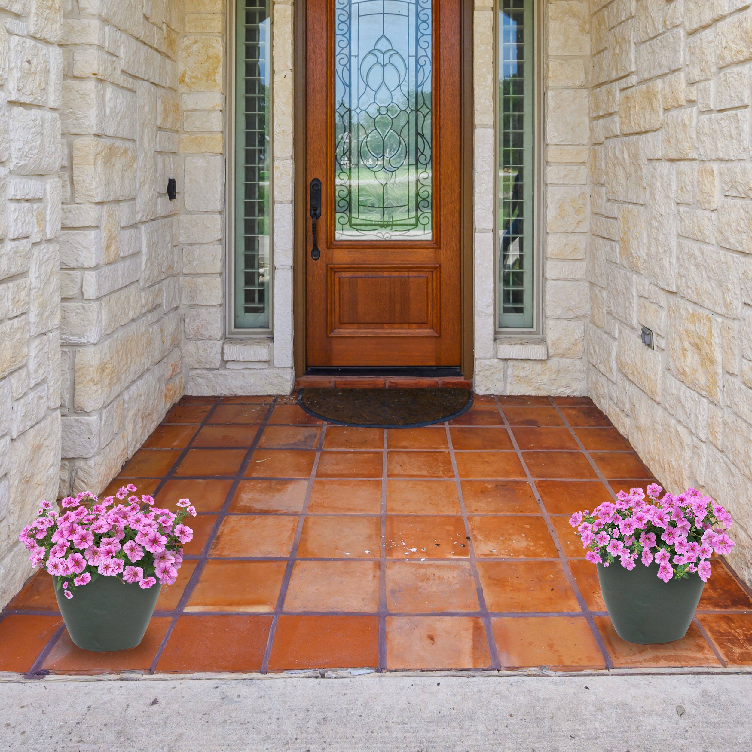 Alt View 7. Sunnydaze - 8 in Resort Glazed Ceramic Planter - Set of 2 - Gray.