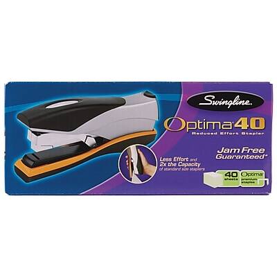 Swingline  
Optima 40  
Reduced Effort Stapler  
Jam Free Guaranteed  
Less Effort and 2x the Capacity of Standard Staplers  
40 Optima Sheets