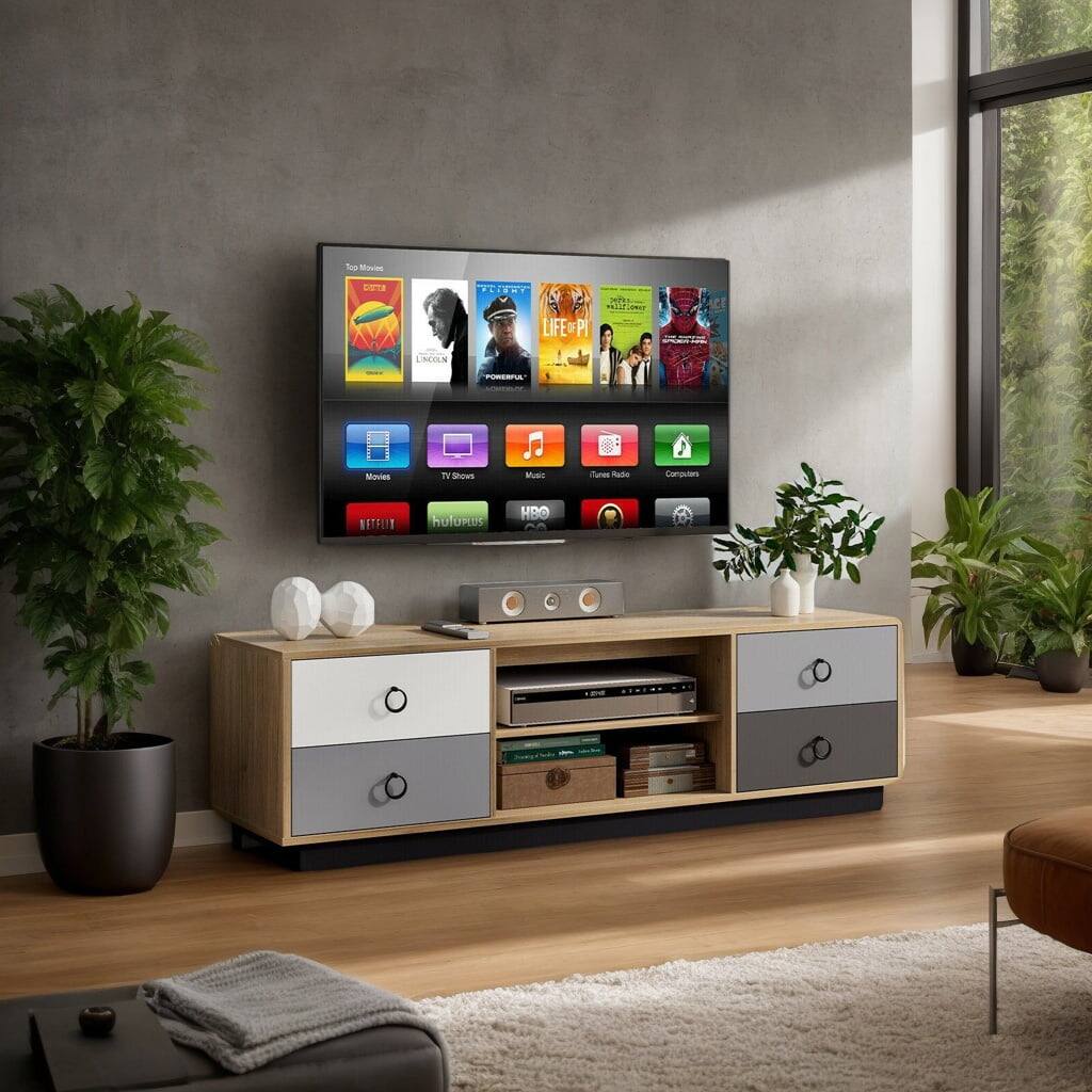 Kadyn - Entertainment Centers,TV Stands,Modern 55 Inch TV Stand with 2 Storage Cabinets for TVs up to 60 Inch - Brown