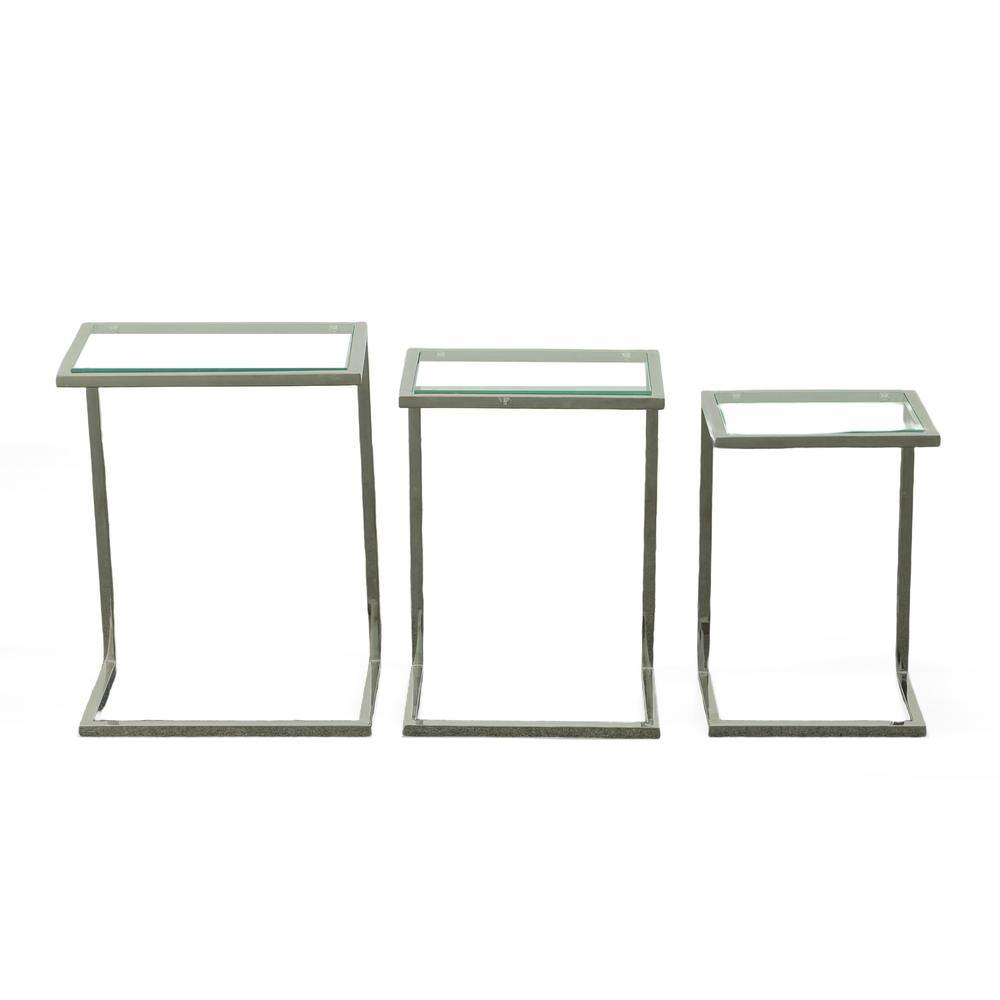 Alt View 5. Carolina Chair & Table - Addison Nesting Table Set - Glass Top - Chrome Base - Clear, Chrome.