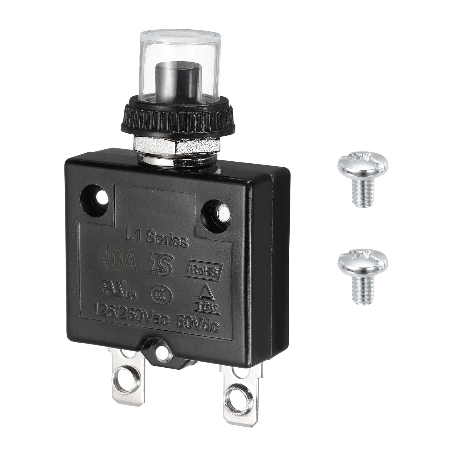 Unique Bargains - Thermal Circuit Breaker 40A 125/250V AC50V DC Push Button Manual Reset Overload Protector w Waterproof Caps Screws - Black price history on PriceWatchPro