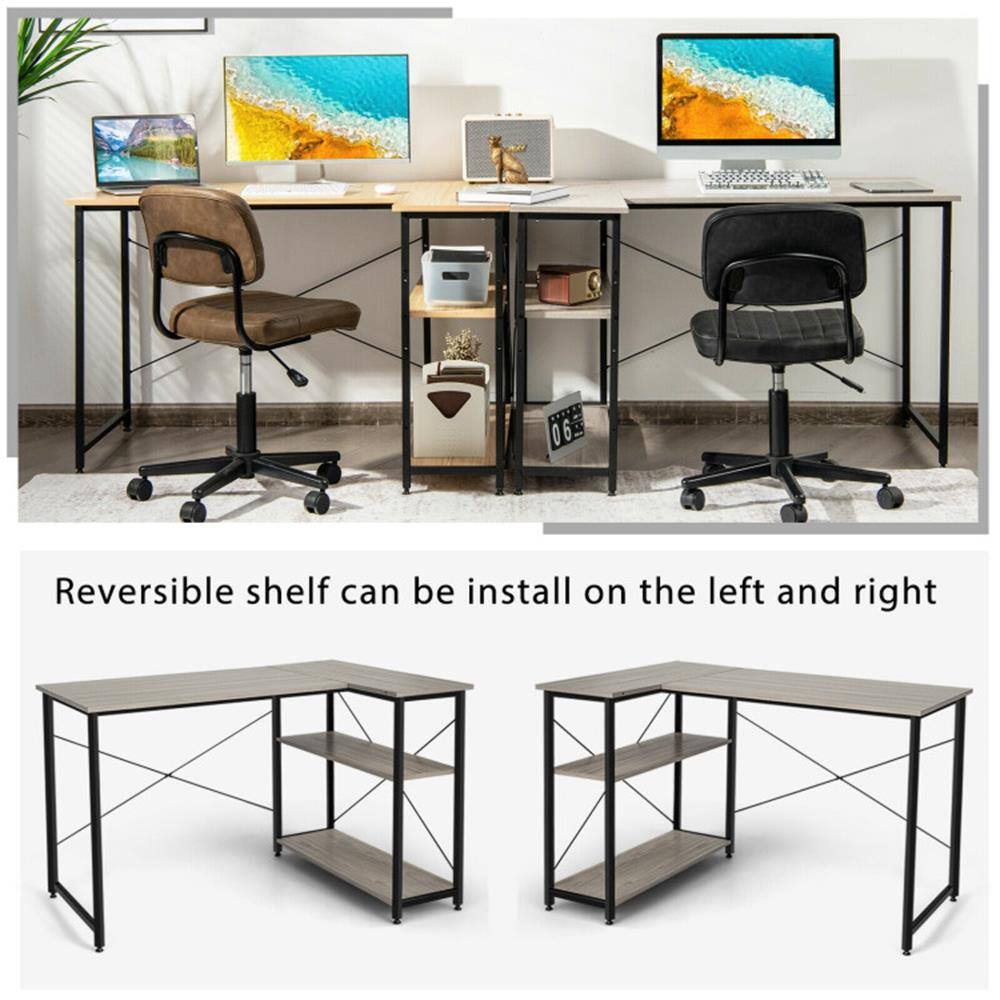 Reversible shelf can be installed on the left and right.