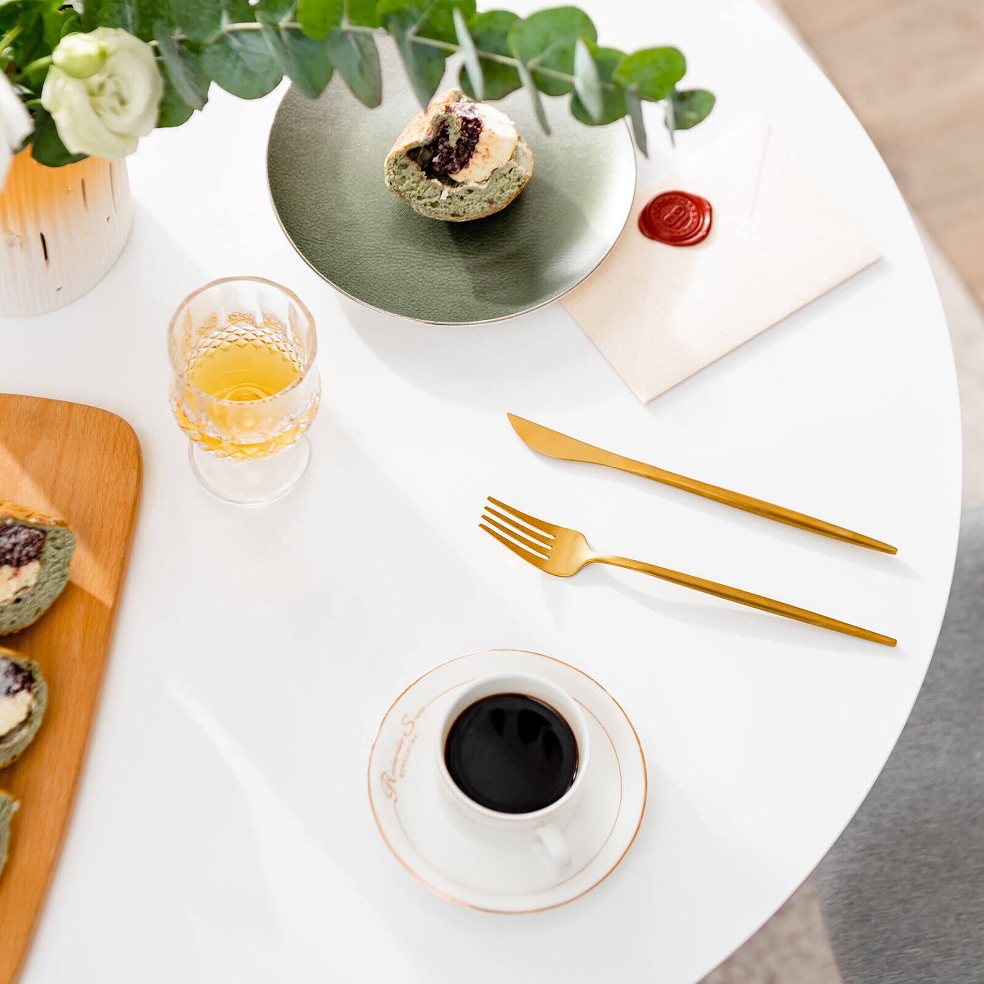 Alt View 9. Gymax - Gymax 32'' Modern Tulip Kitchen Table Round Dining Table w/ MDF Top & Metal Pedestal Base - White.