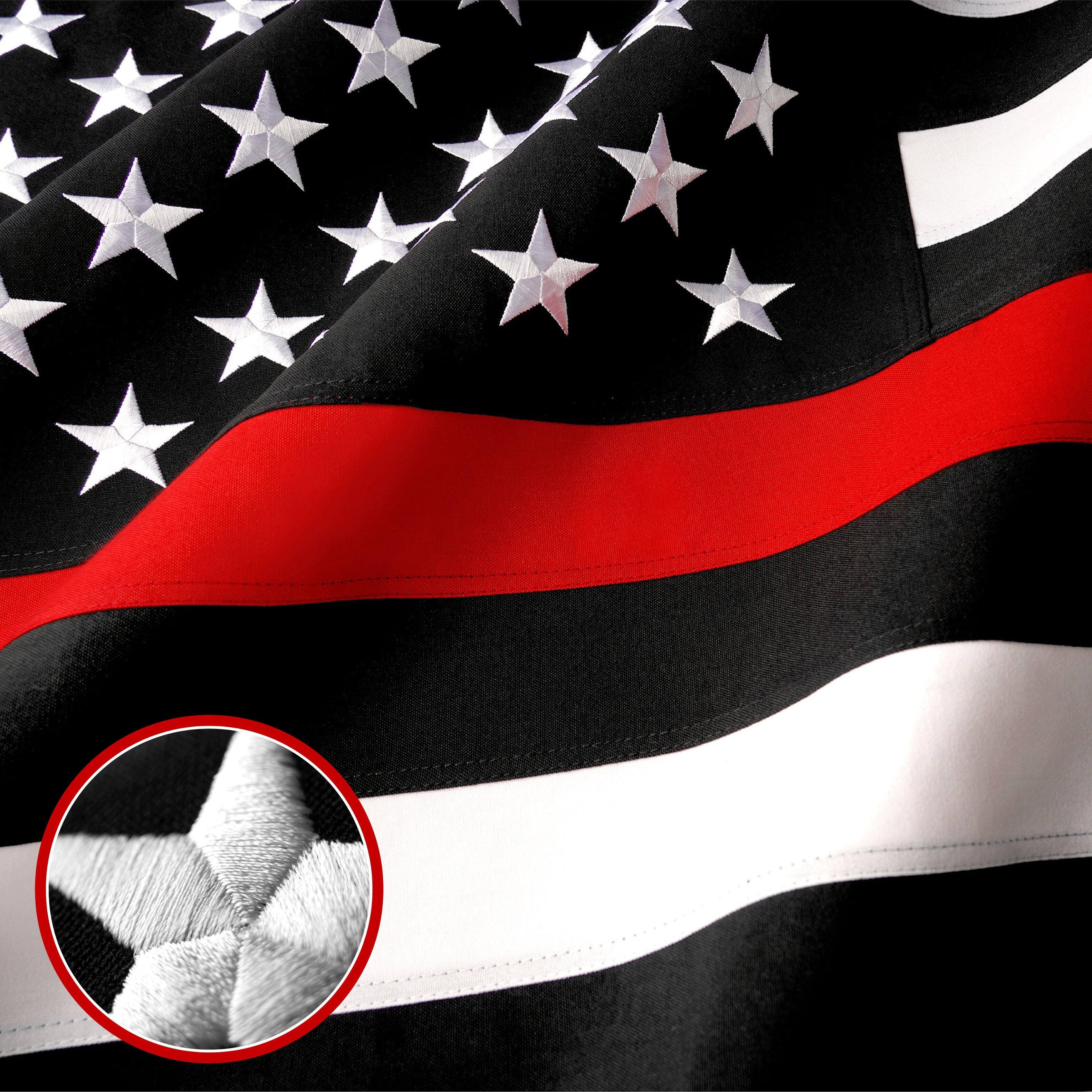 Angle. G128 - Thin Red Line 4x6 ft Heavy-Duty 220GSM Spun Polyester U.S. Flag with Brass Grommets - Assorted Colors.