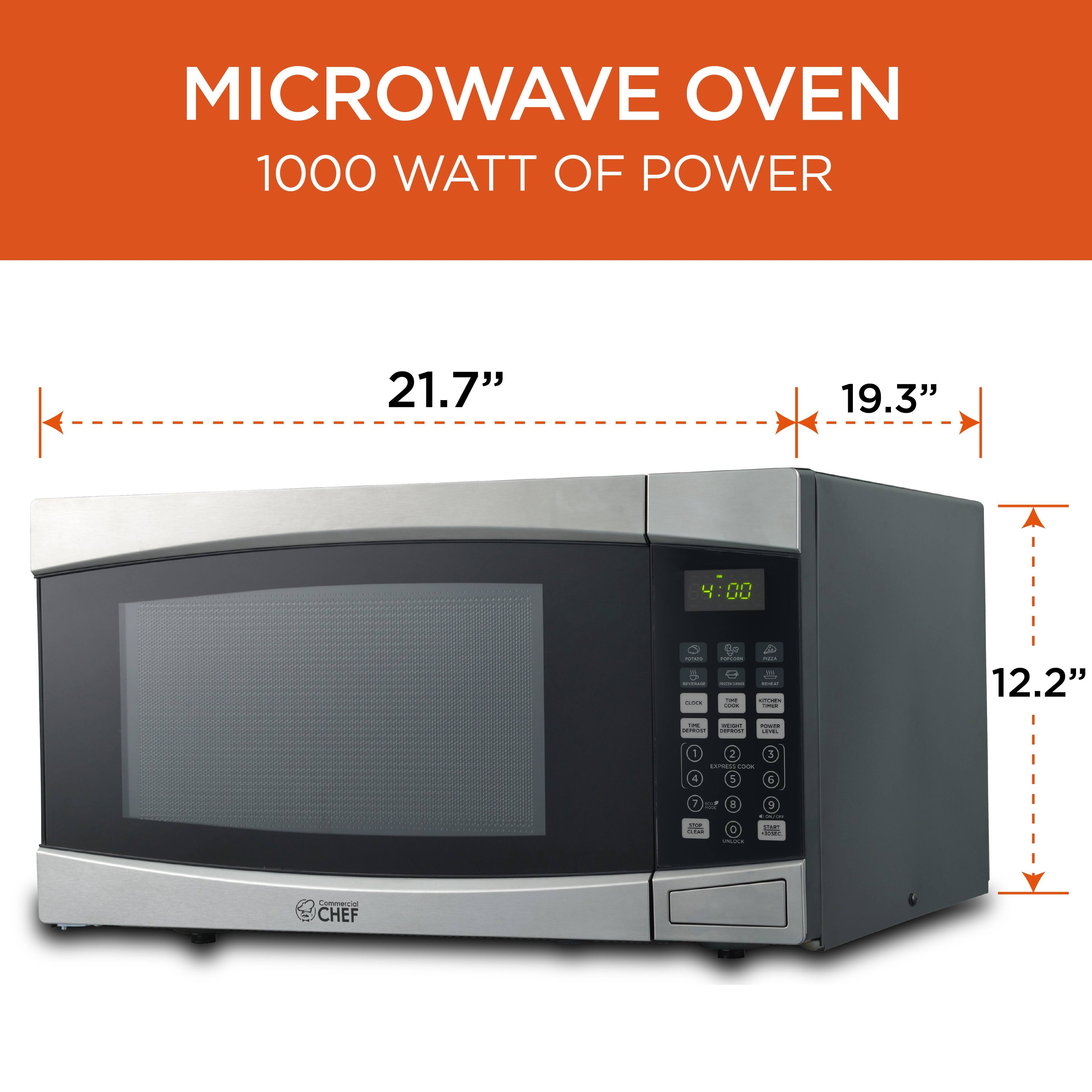 MICROWAVE OVEN 1000 WATT OF POWER 21.7" 19.3" 4:00 - | 5 | I -o I I I - | : I 12.2" I I : I | I -O ad 1 4 2 - - io 1 3 6 7 I 8 3 - .... C - - A - CHEF
