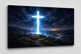 FC Design - Large Canvas 24x36" Frameless Blue Radiant Cross Art Painting Home Wall Décor - MultiColor