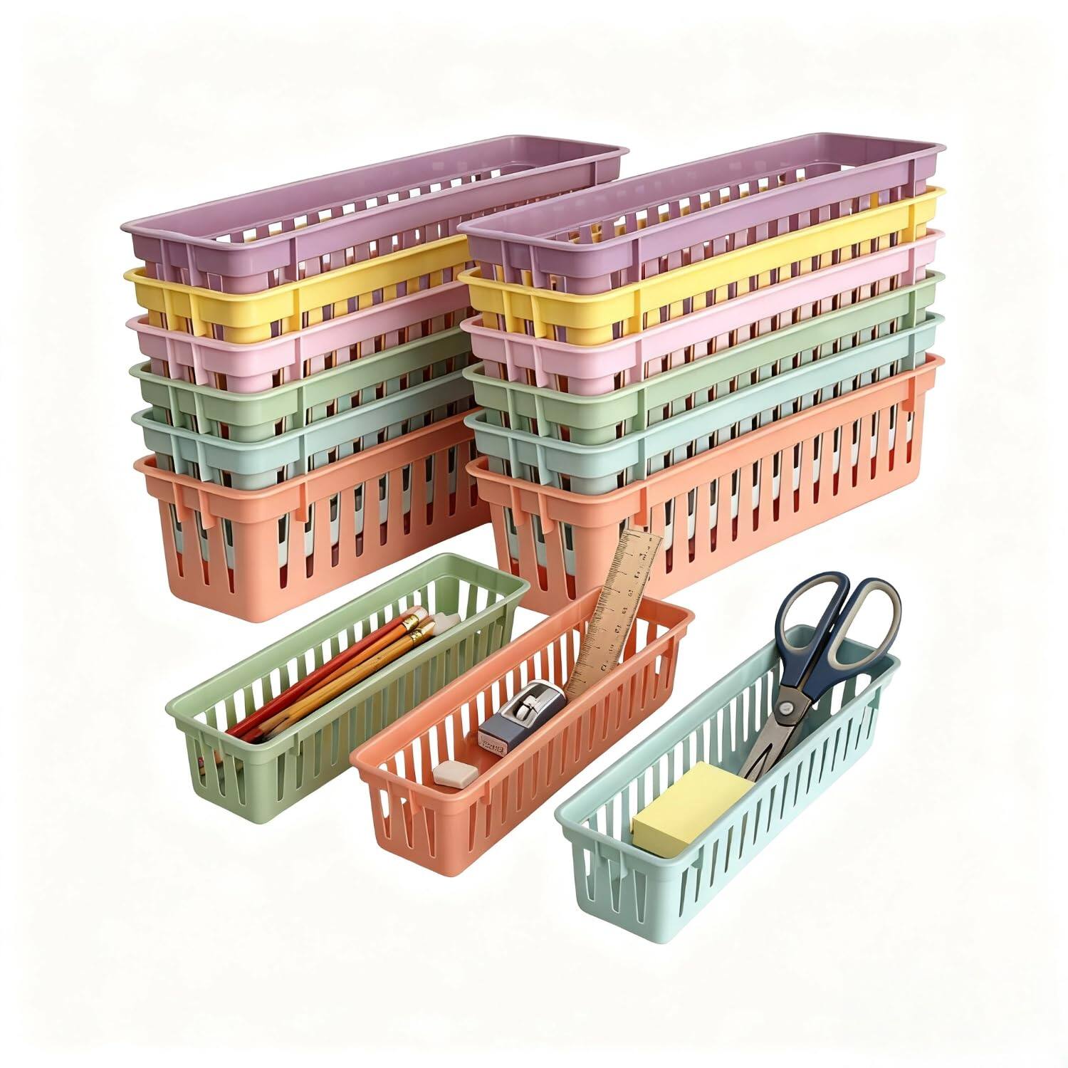 Dapper Styles - Classroom Pencil Organizer Basket Or Crayon Holder Tray For Desks - Boho