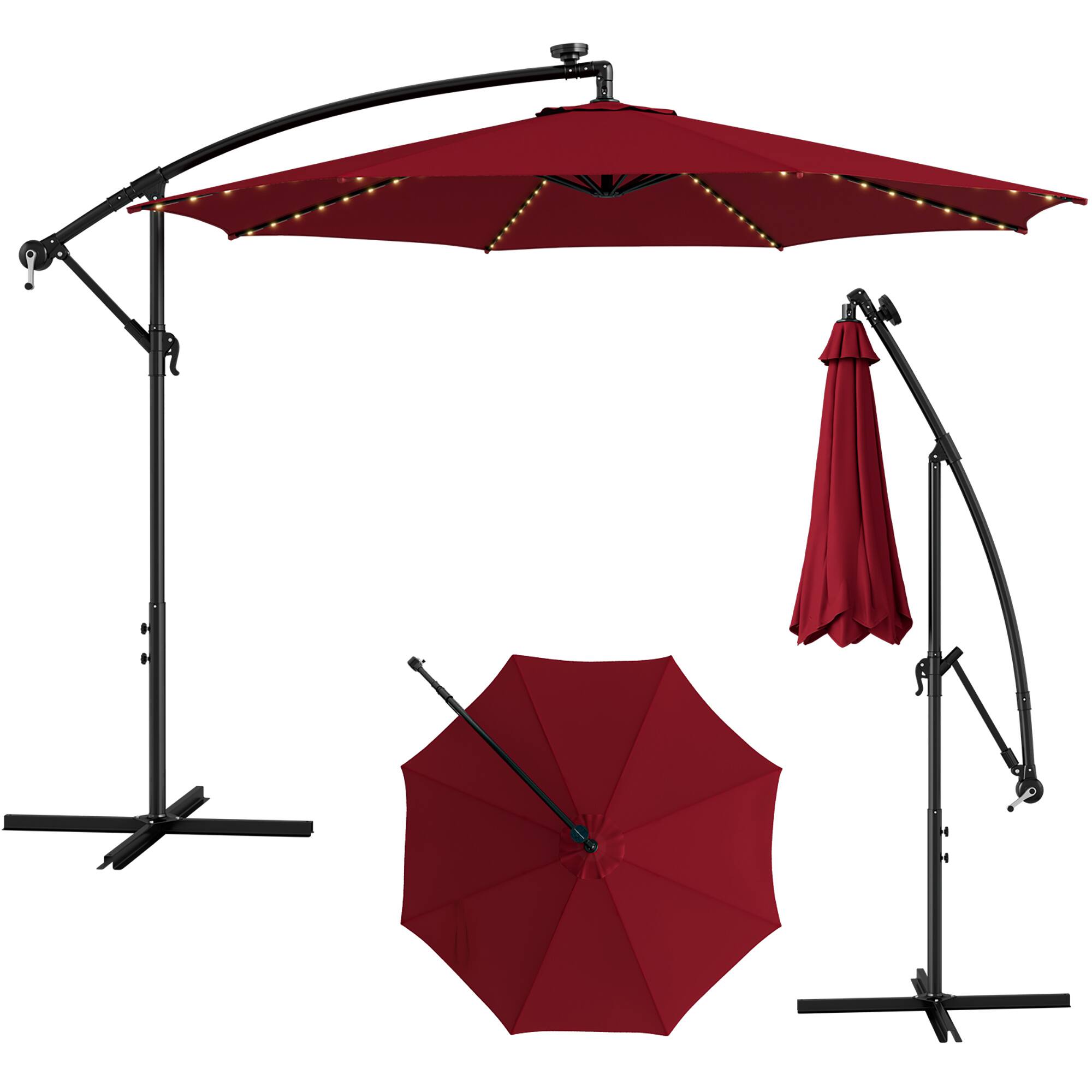 Alt View 9. Gymax - Gymax 10 FT Offset Patio Umbrella Solar Powered Cantilever Umbrella w/ 112 LED Lights Wine - Wine.