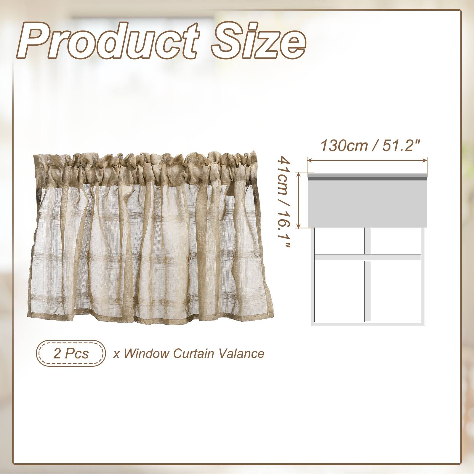 Product Size: 130cm / 51.2" x 41cm / 16.1"  
2 Pcs x Window Curtain Valance