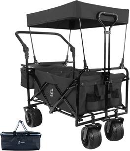 Loheer - Heavy Duty Collapsible Wagon Cart with Canopy All Terrain Wheels and Brakes for Beach and Garden