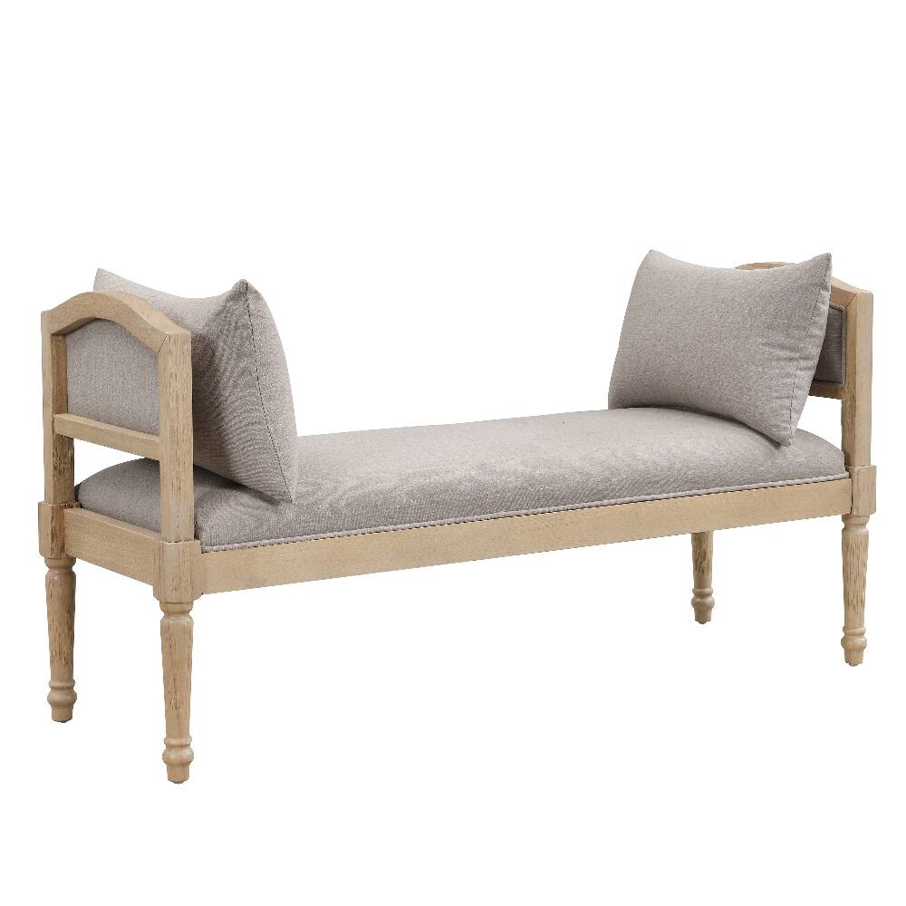 Left. Ropilly - Ropilly Upholstered Entryway Bench Solid Wood Farmhouse End of Bed Bench with Turned Legs Greige - Greige.