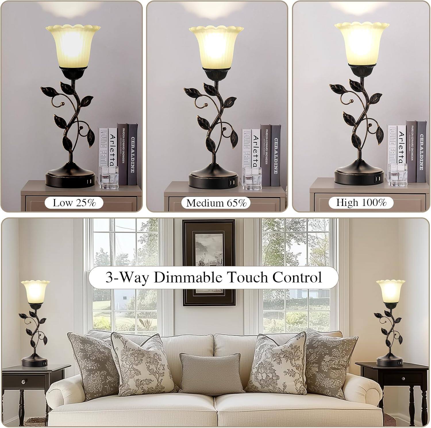 LOUIND FAMI Arletta ADON EOWARD-NOHDEN CERALDINE LOUING FAMI Arletta | SEEAATEN CER CENALDINE QUIN Ar Arletta

Low 25% Medium 65% High 100% 3-Way Dimmable Touch Control