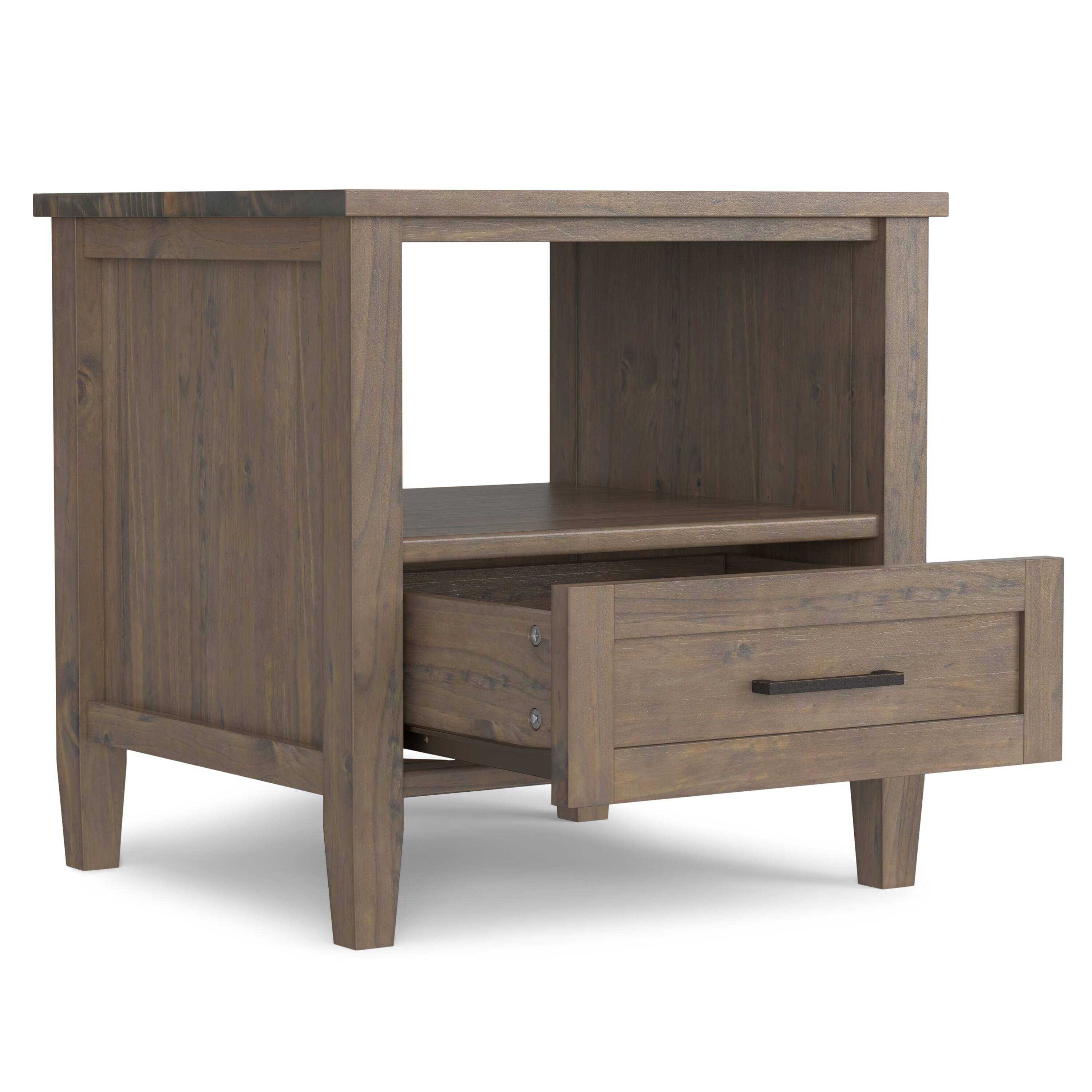 Back. Simpli Home - Ela SOLID WOOD 20 inch Wide Rectangle Transitional End Table in Smoky Brown - Smoky Brown.