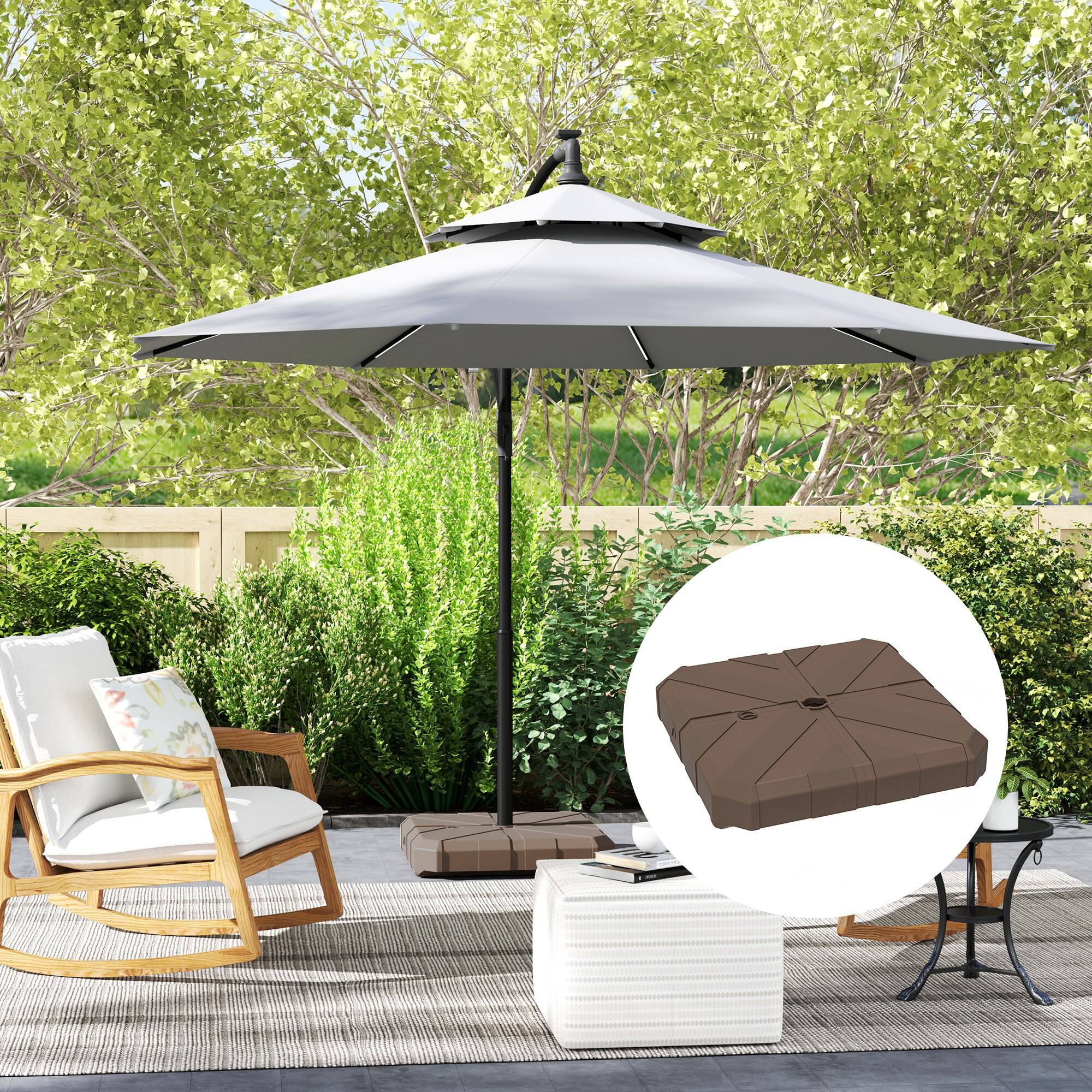 Alt View 5. Outsunny - Square Patio Umbrella Base, Cantilever Offset Umbrella Base Heavy Duty Outdoor Umbrella Stand Base, Filled Up to 143lbs - Brown.