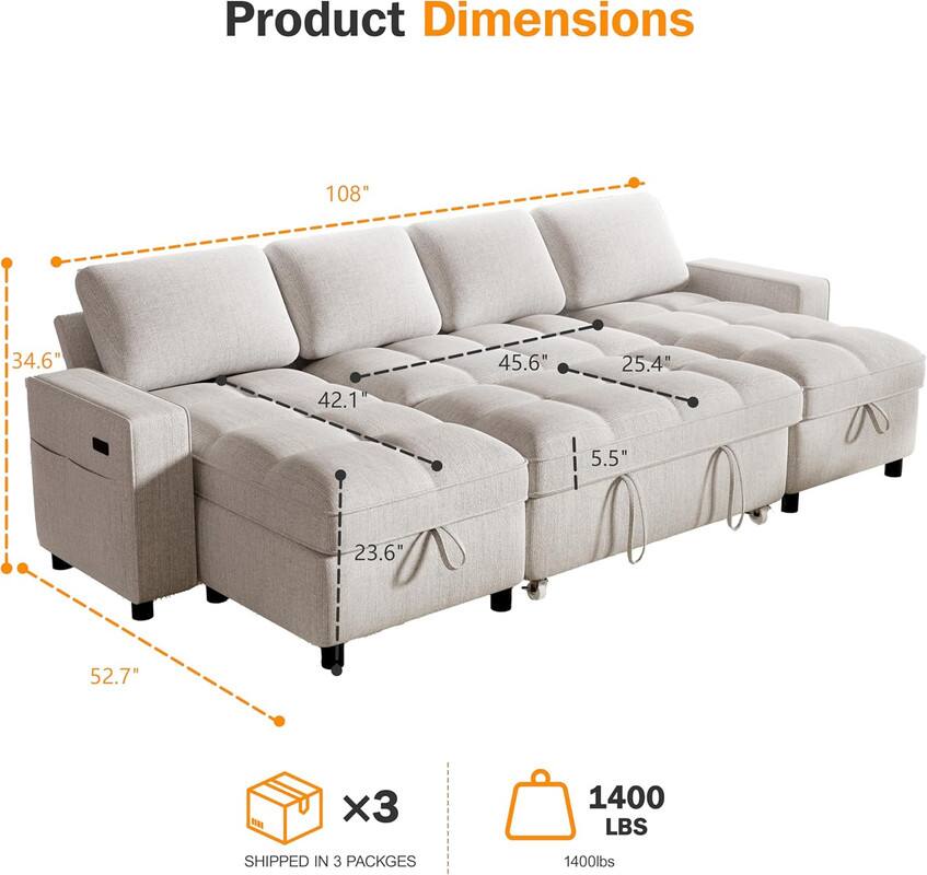 Product Dimensions: 108" x 34.6" x 45.6" x 25.4" x 42.1" x 5.5" x 23.6" x 52.7"  
Weight: 1400 lbs  
Shipped in 3 packages