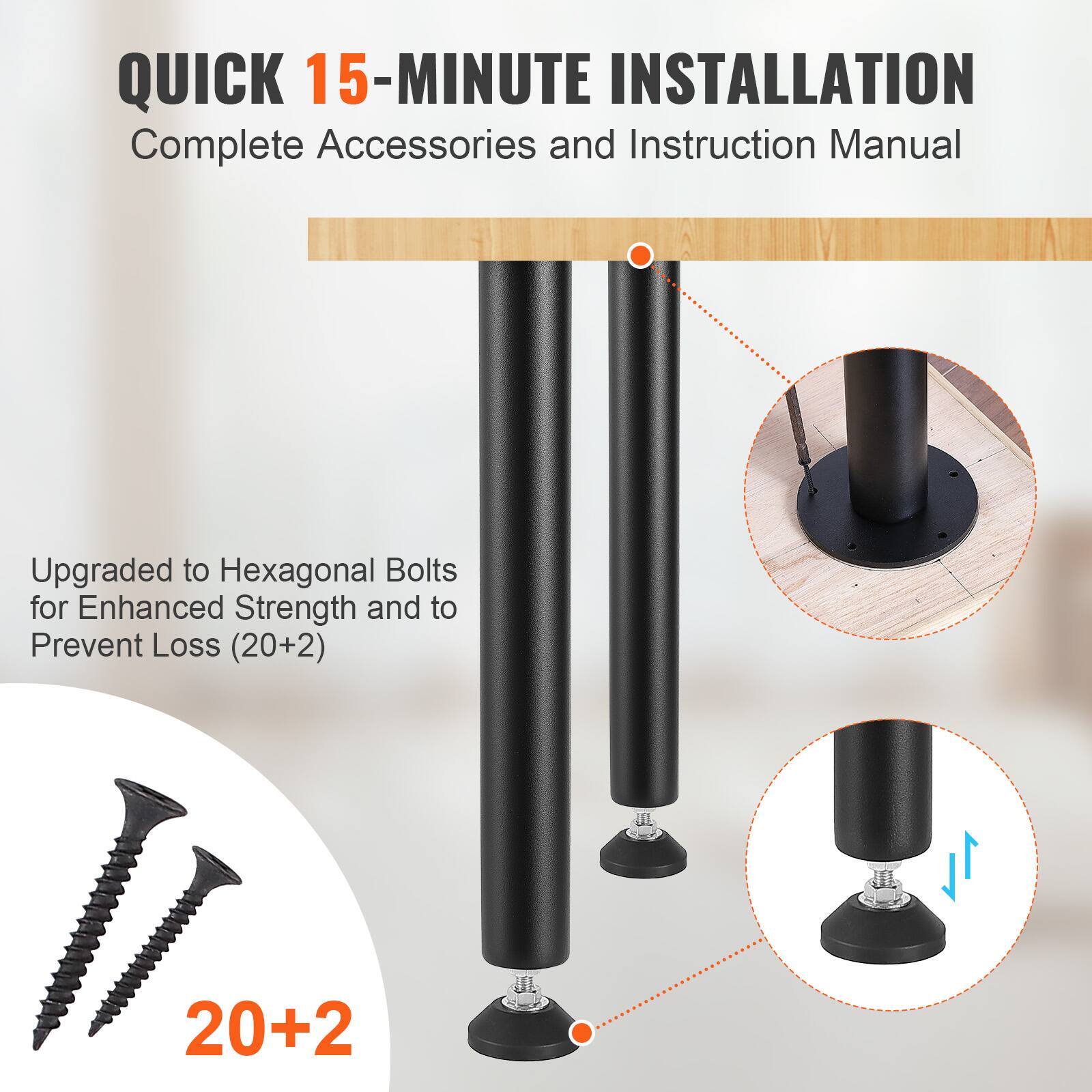 QUICK 15-MINUTE INSTALLATION, Complete Accessories and Instruction Manual, Upgraded to Hexagonal Bolts for Enhanced Strength and to Prevent Loss (20+2), 20+2