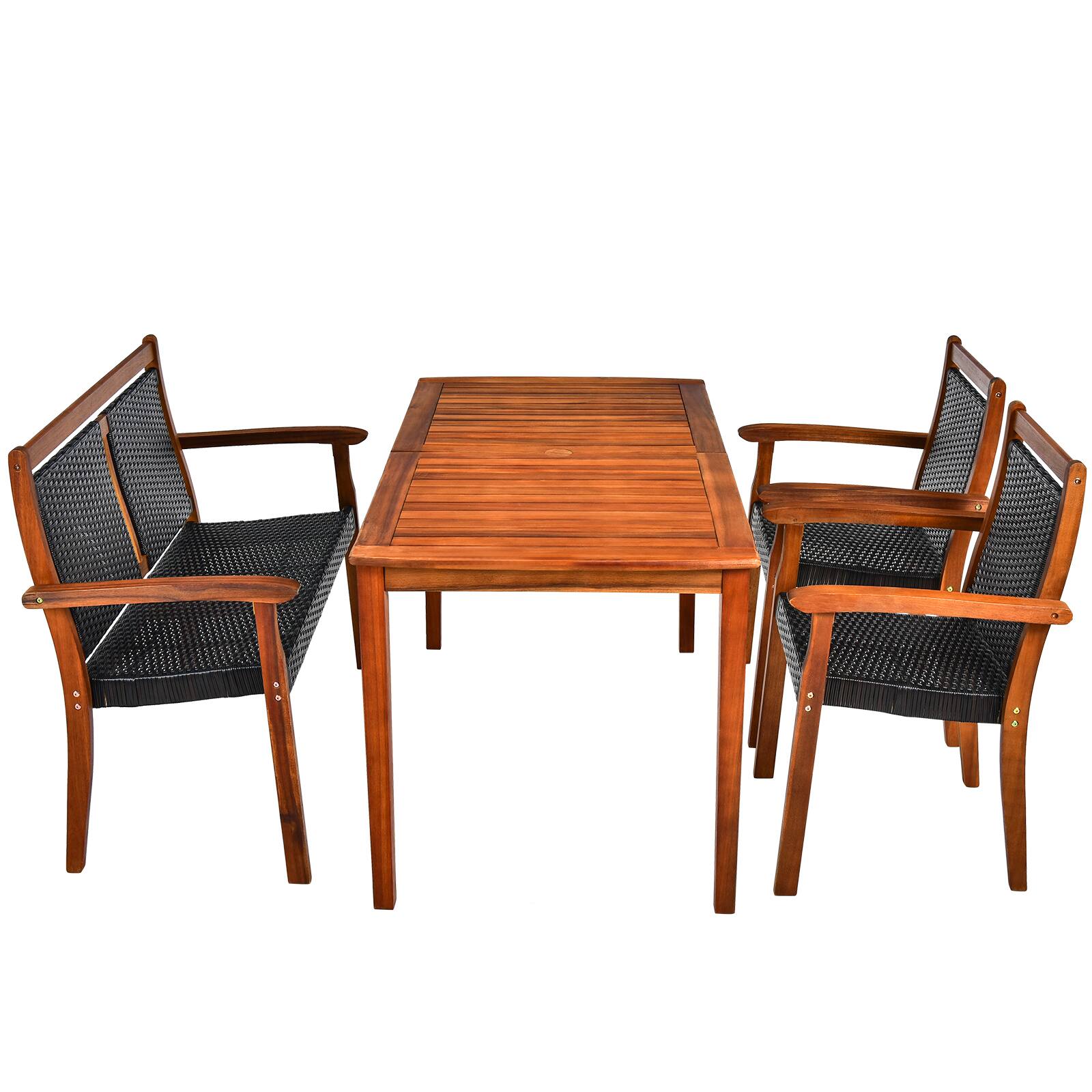 Alt View 8. Costway - Costway 4PCS Patio Rattan Dining Furniture Set Acacia Wood Frame Stackable Chair Loveseat - Black.