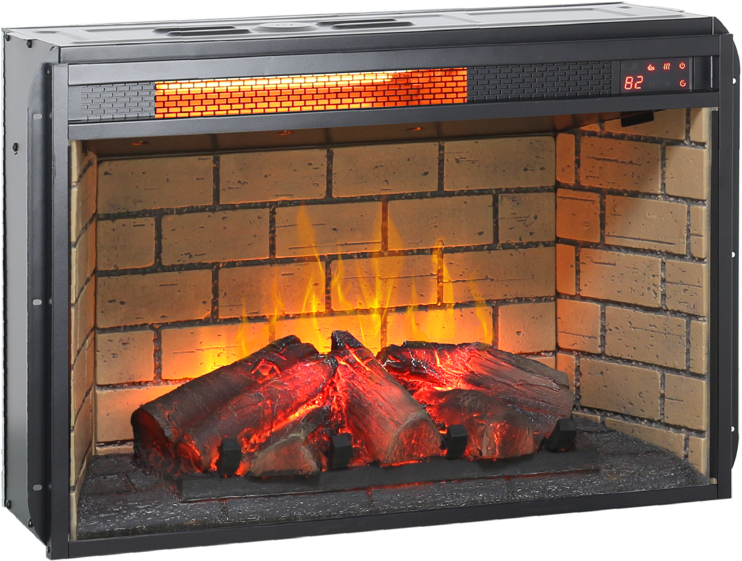 Left. PexFix - 26" Electric Fireplace Insert, Infrared Quartz Heater, Wood Log & Brick Interior, for TV Stand.