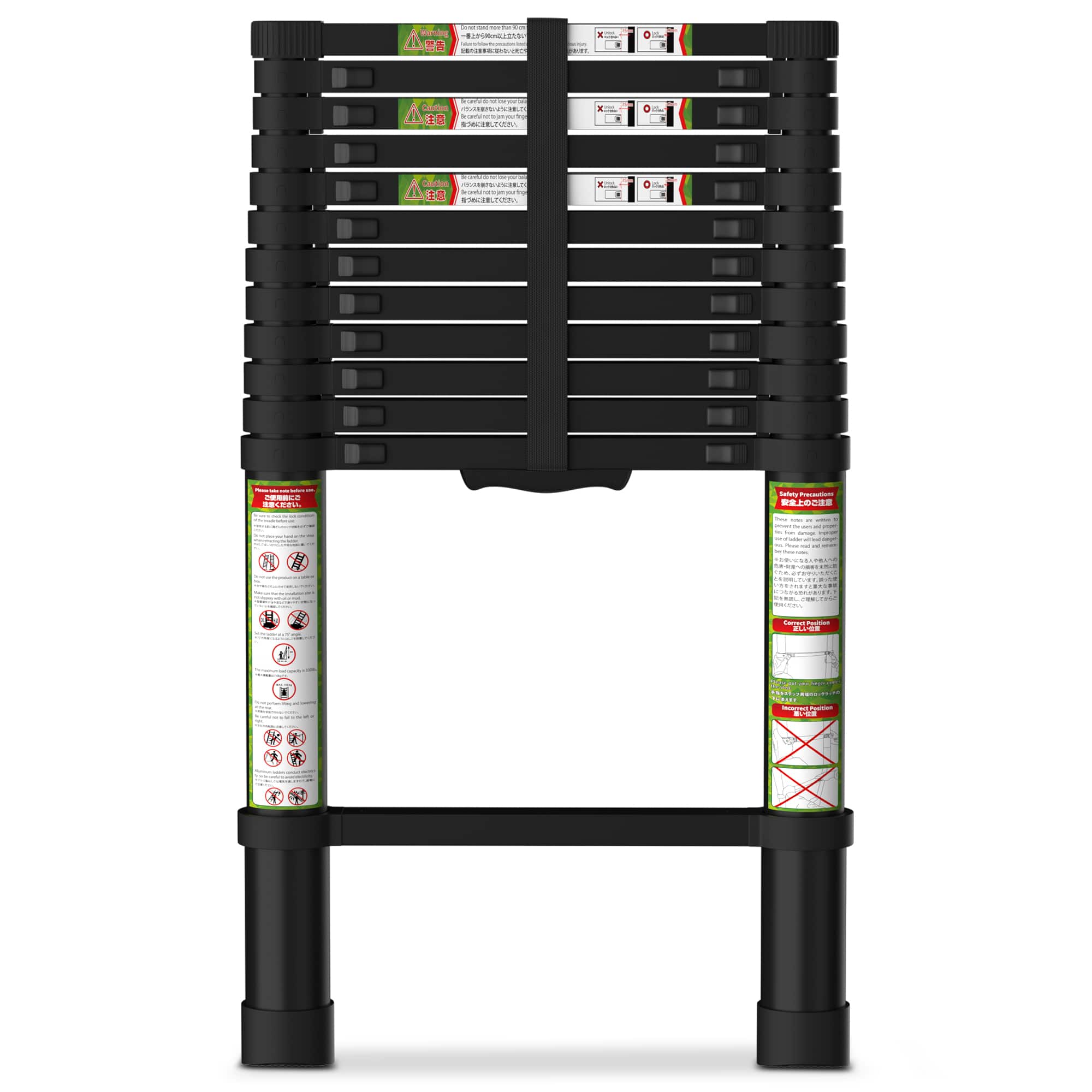 Brick Attic - 12.5FT Aluminum Telescoping Ladder with Non-Slip Feet, Portable Extension Ladder for Outdoor Working, 330lb Capacity - Black