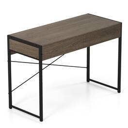 Pefilos - 44 Inch Computer Desk - X-Shaped Bracket Smooth Slides, Metal Frame 2 Drawers, Oak - Brown