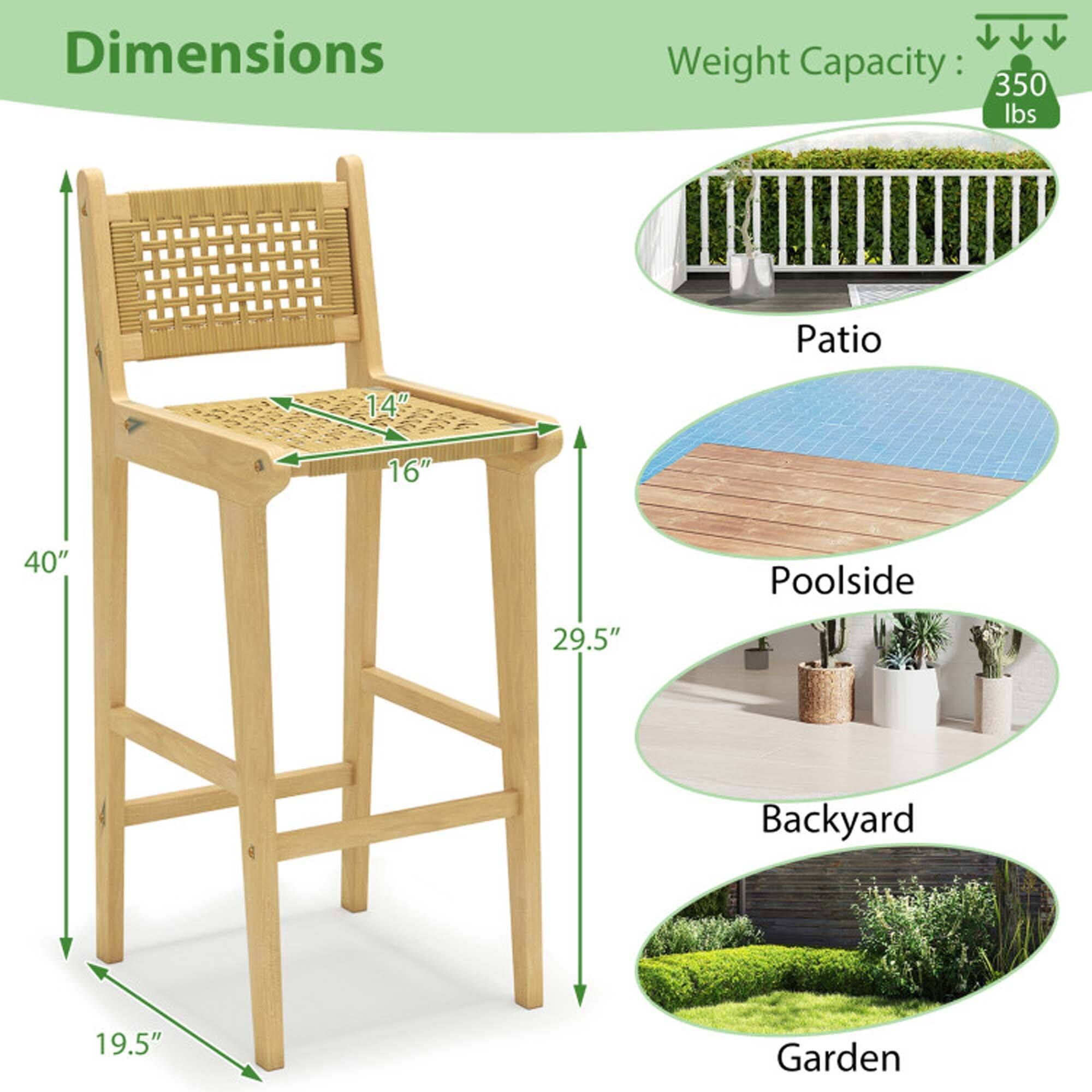 Dimensions Weight Capacity: 350 lbs  
Patio: 14" x 16" x 40"  
Poolside: 29.5"  
Backyard: 19.5"  
Garden