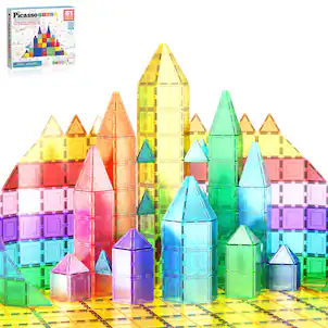 PicassoTiles - PICASSO-TILES Magnetic Tiles For Kids 61PCS Construction STEM Building Blocks Educational Toy