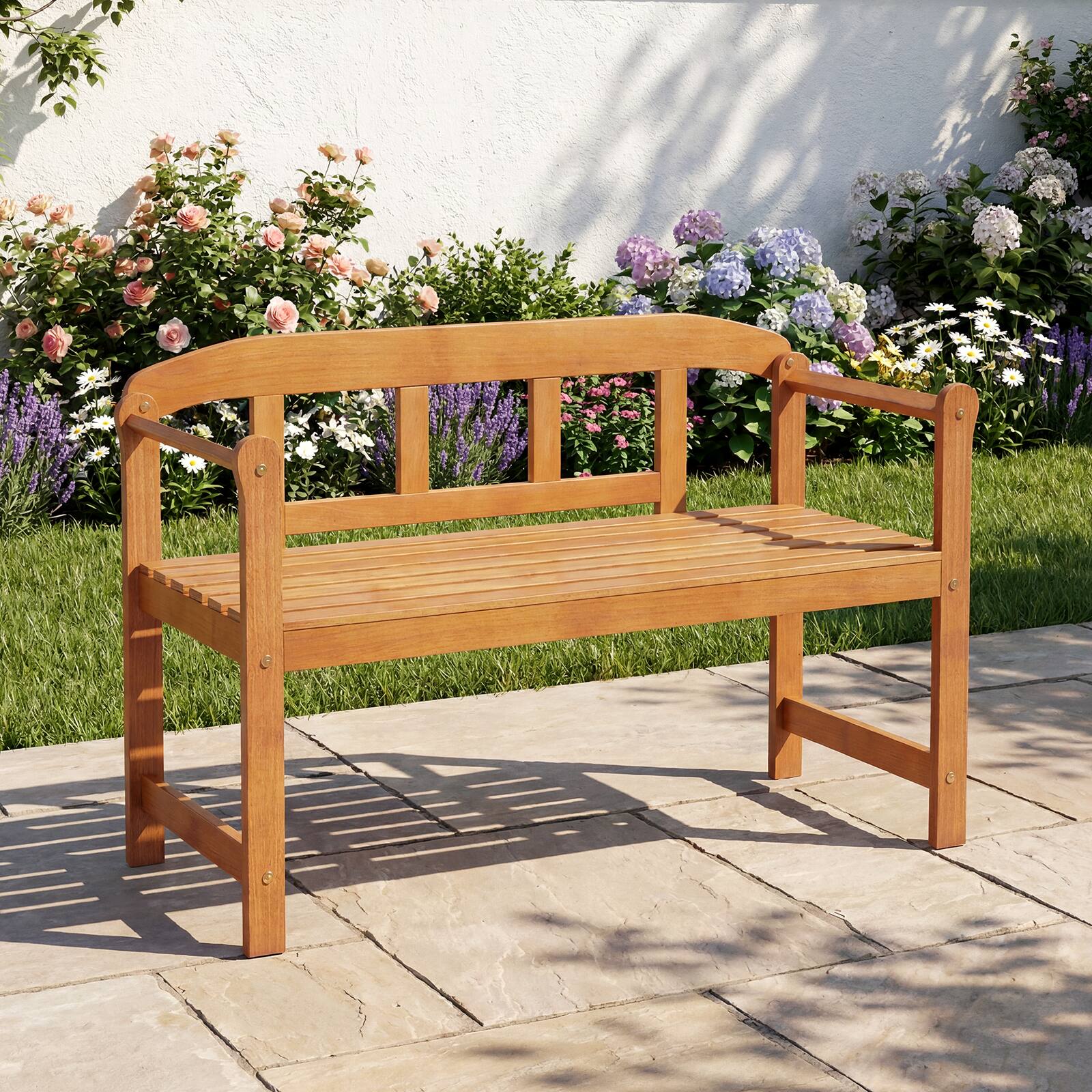 Alt View 1. Gymax - Gymax Outdoor Acacia Wood Garden Bench 2-Seater Loveseat w/Backrest Angled Armrests - Yellow.