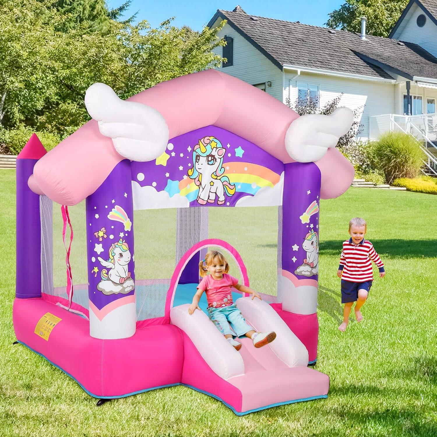 Alt View 2. Winado - Inflatable Bounce House with Slide, Unicorn Theme Princess, for Girls Outdoor and Indoor Use, Pink Bounce House for Kids.