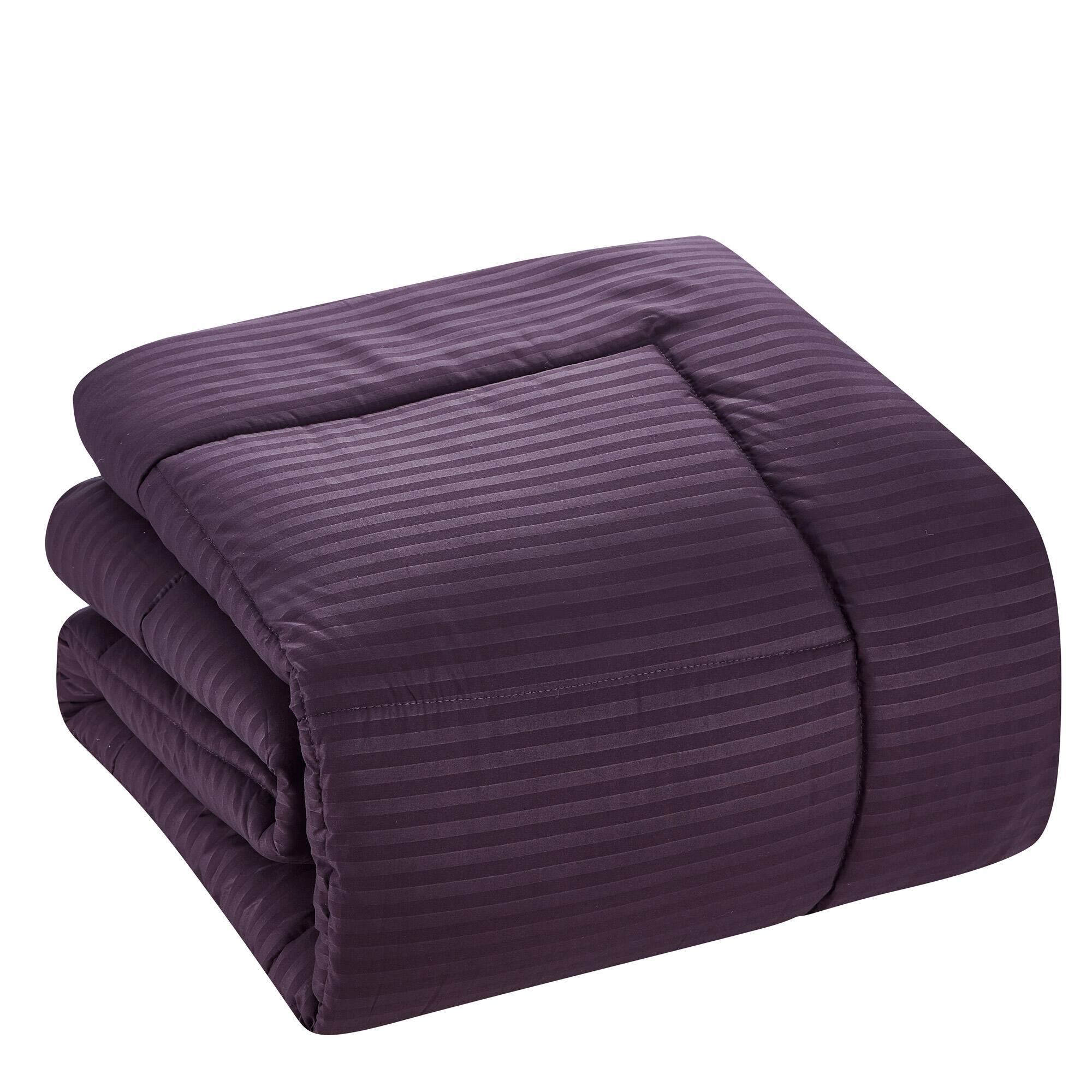 Left. Sweet Home Collection - 8 Piece Embossed Dobby Stripe Bed in a Bag All Season Complete Set with Sheets - Queen - Purple.