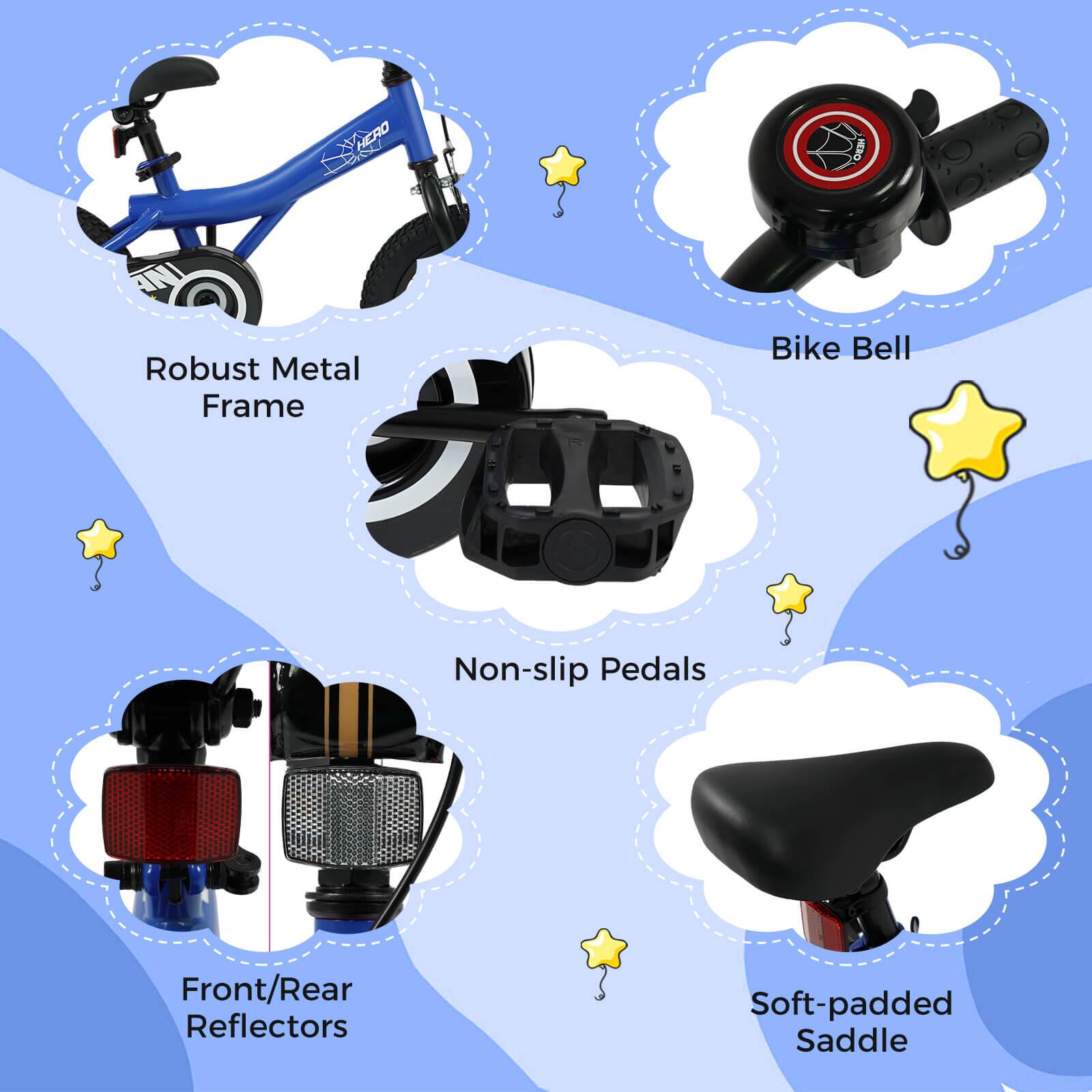 - Robust Metal Frame
- Bike Bell
- Non-slip Pedals
- Front/Rear Reflectors
- Soft-padded Saddle