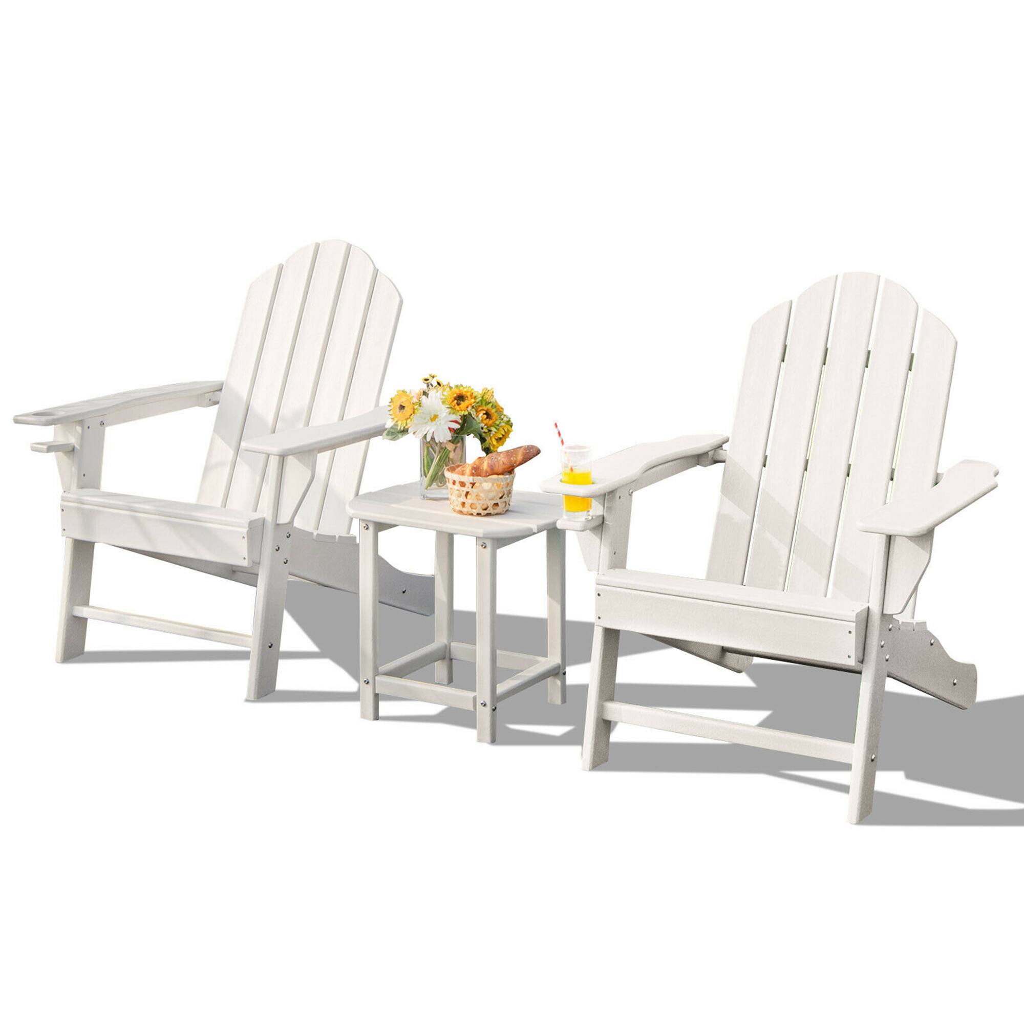 Alt View 1. Gymax - Gymax 3PC Patio Folding Adirondack Chair Side Table Cup Holder Poolside White - White.