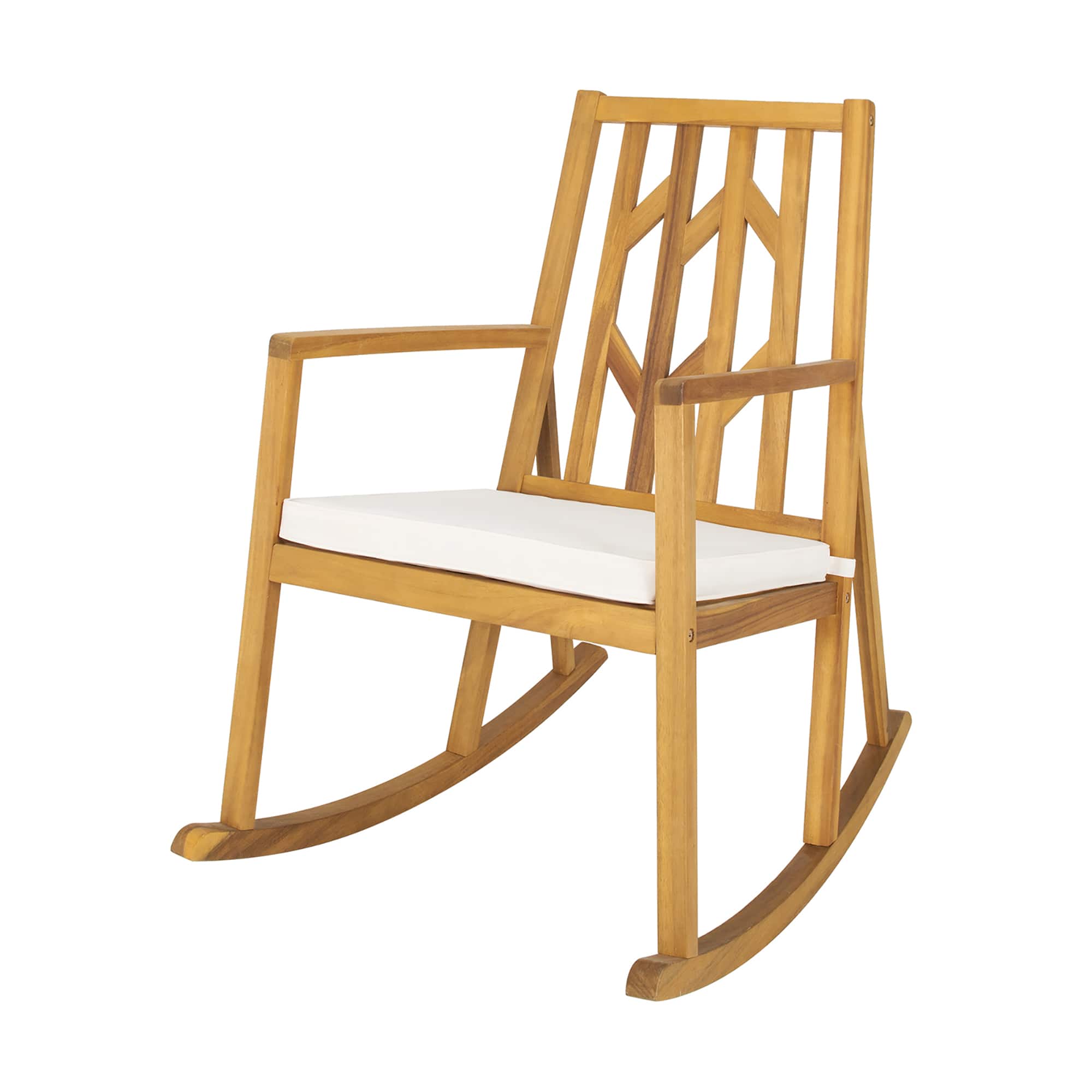 Costway - Patio Rocking Chair Acacia Wood Armrest Cushioned Sofa Garden Deck - White