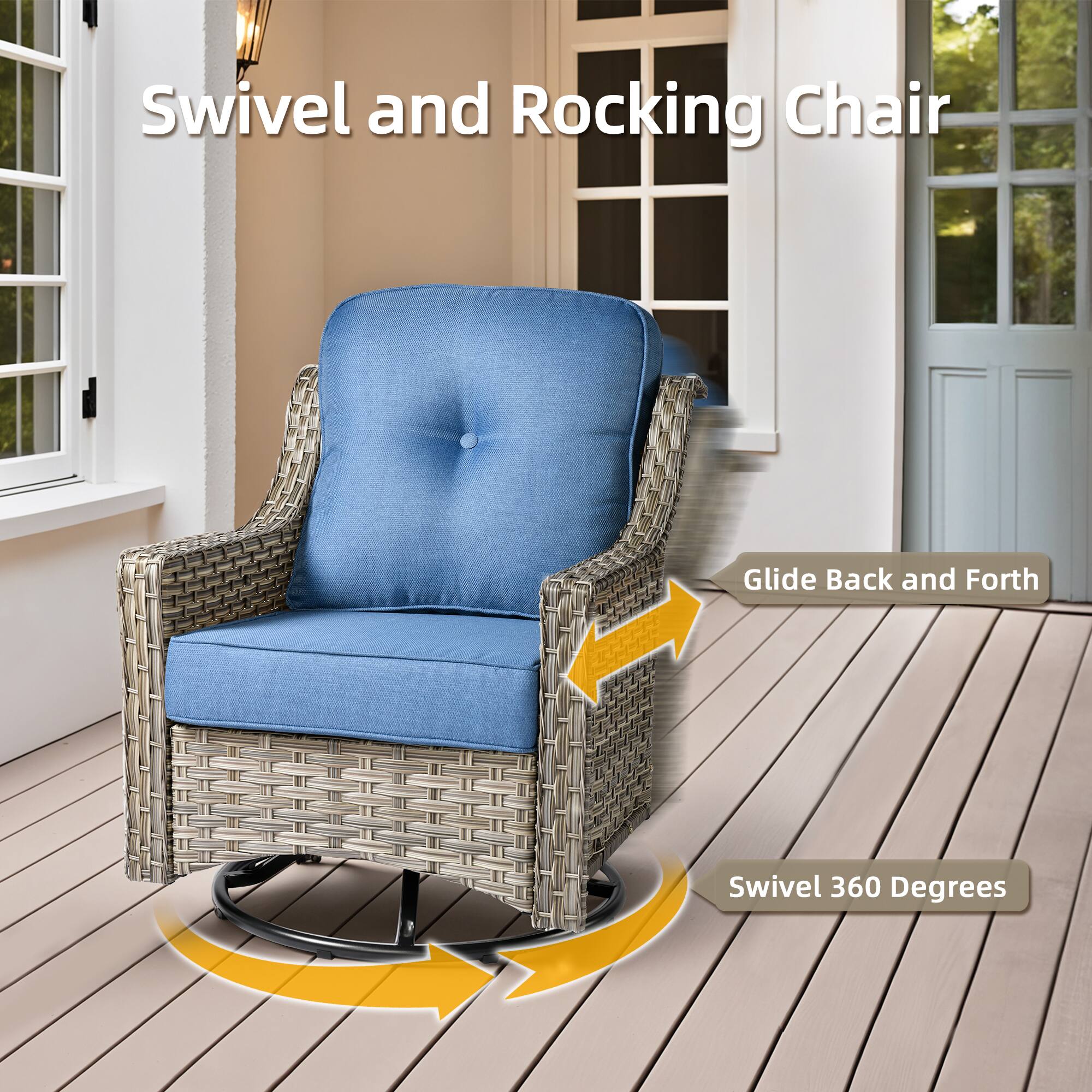 Swivel and Rocking Chair

- Glide Back and Forth
- Swivel 360 Degrees