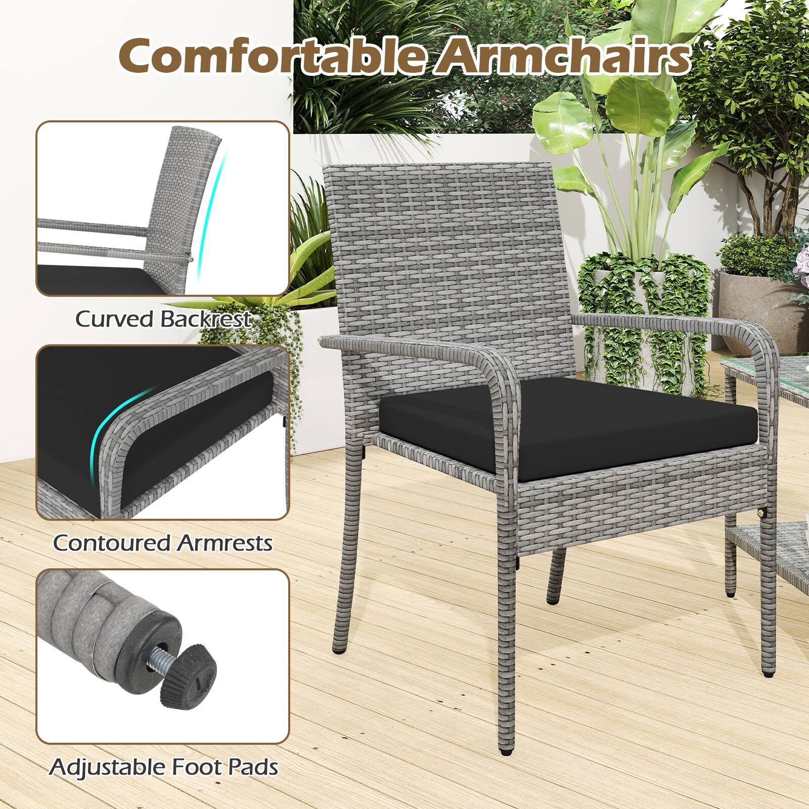 Comfortable Armchairs

- Curved Backrest
- Contoured Armrests
- Adjustable Foot Pads