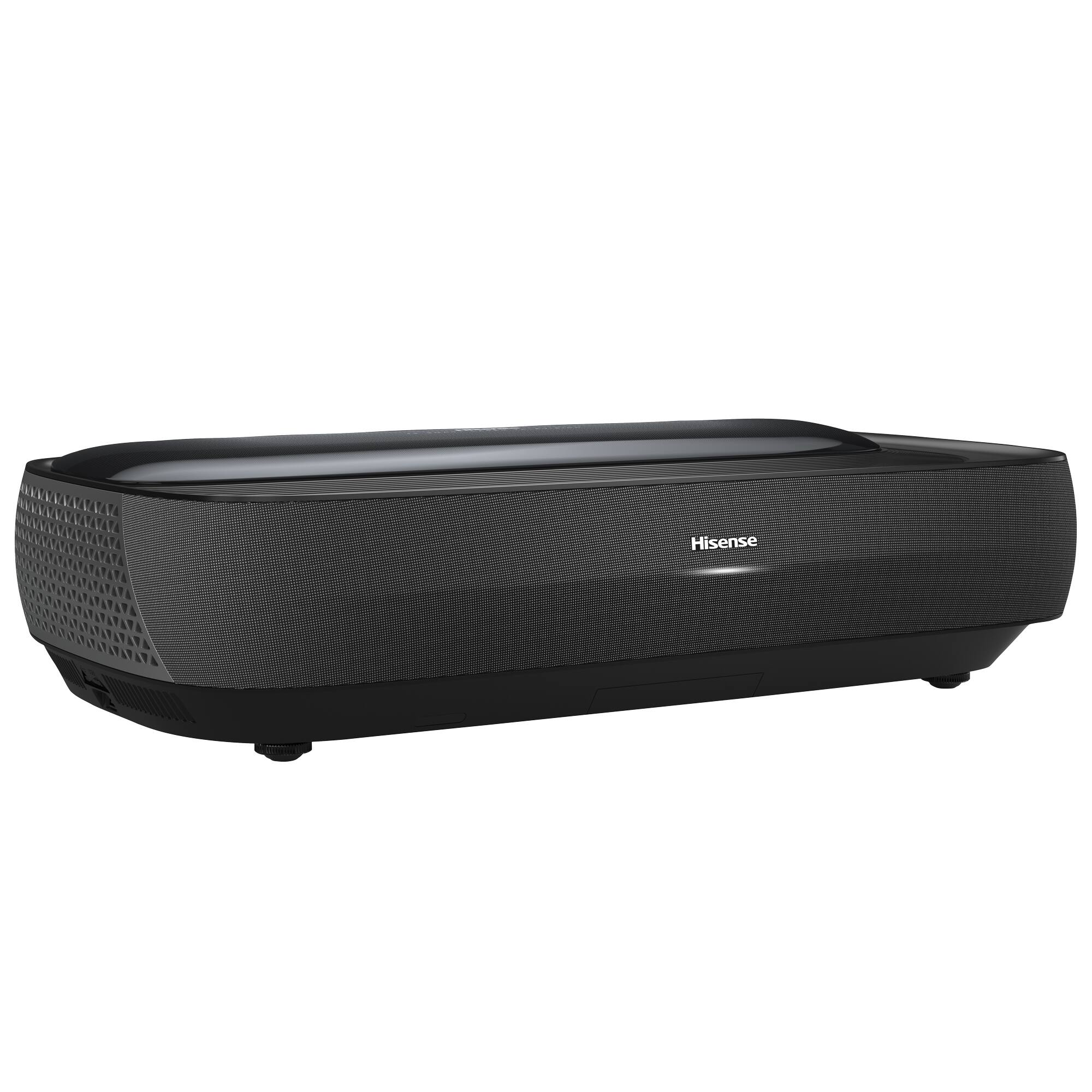 Left. Hisense - L9G Laser TV Triple-Laser Ultra Short Throw Projector with 100" ALR Screen, 4K UHD, 3000  Lumens, HDR, Android TV - Black.