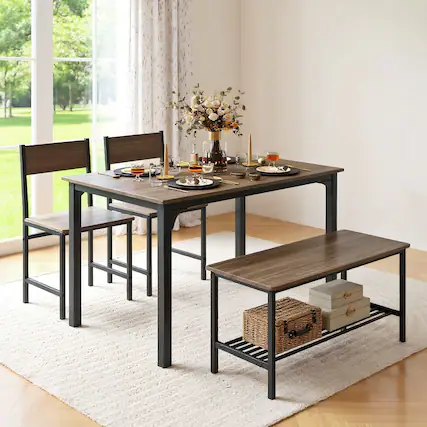 Front. Kadyn - Dining Room Table SetDining Table Set4 Pieces Rustic Dining Table Set with 2 Chairs and BenchGray - Gray.