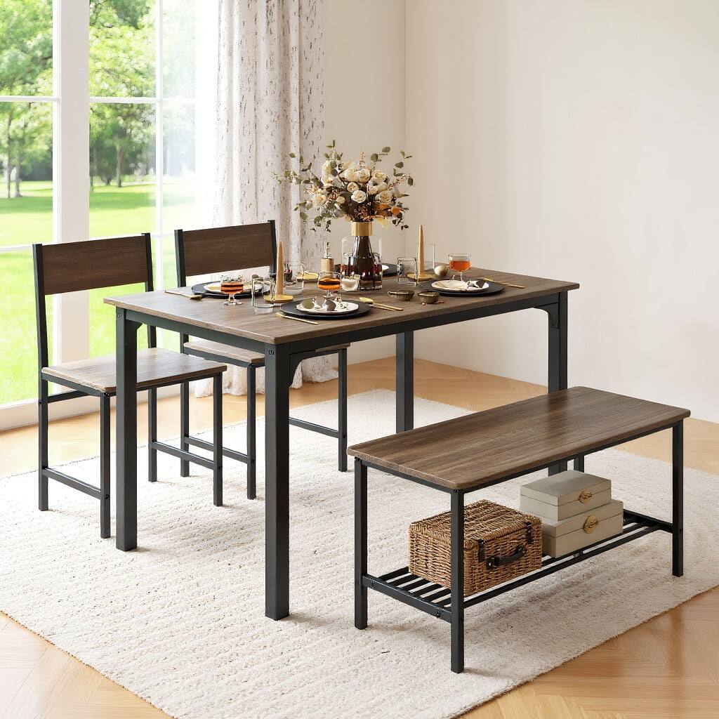Front. Kadyn - Dining Room Table SetDining Table Set4 Pieces Rustic Dining Table Set with 2 Chairs and BenchGray - Gray.