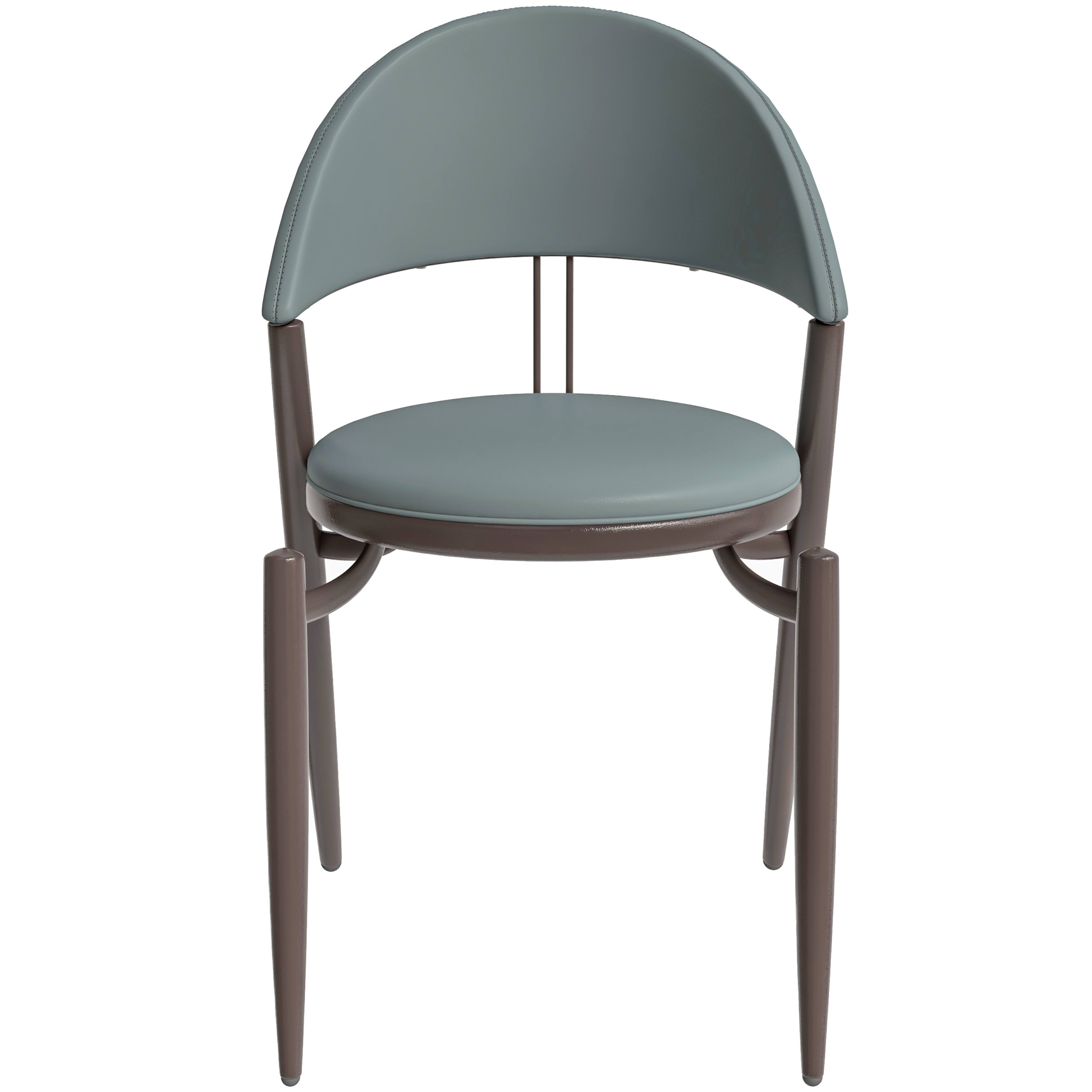 Alt View 2. LeisureMod - Venice 4-PCS Contemporary Leather Dining Chair with Sturdy Iron Legs - Light Grey.