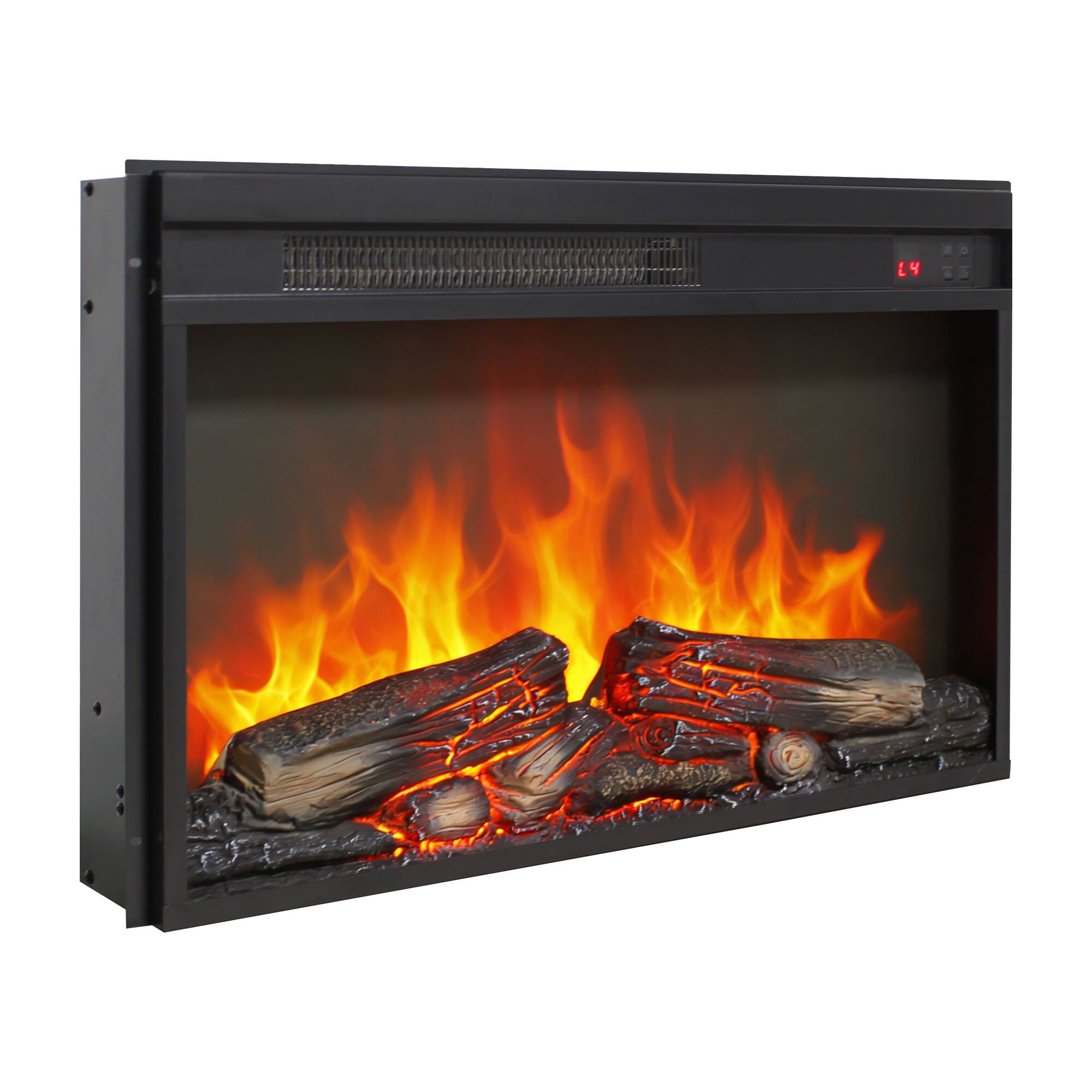 Angle. Mondawe - 26" Ultra-Thin Electric Fireplace Insert w/ Heater, Log Set, Remote, Timer, CSA/UL Certified - Black.