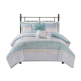 Gracie Mills - Glenn Coastal Breeze 5-Piece Seersucker Comforter Ensemble with Coordinating Throw Pillows - Aqua
